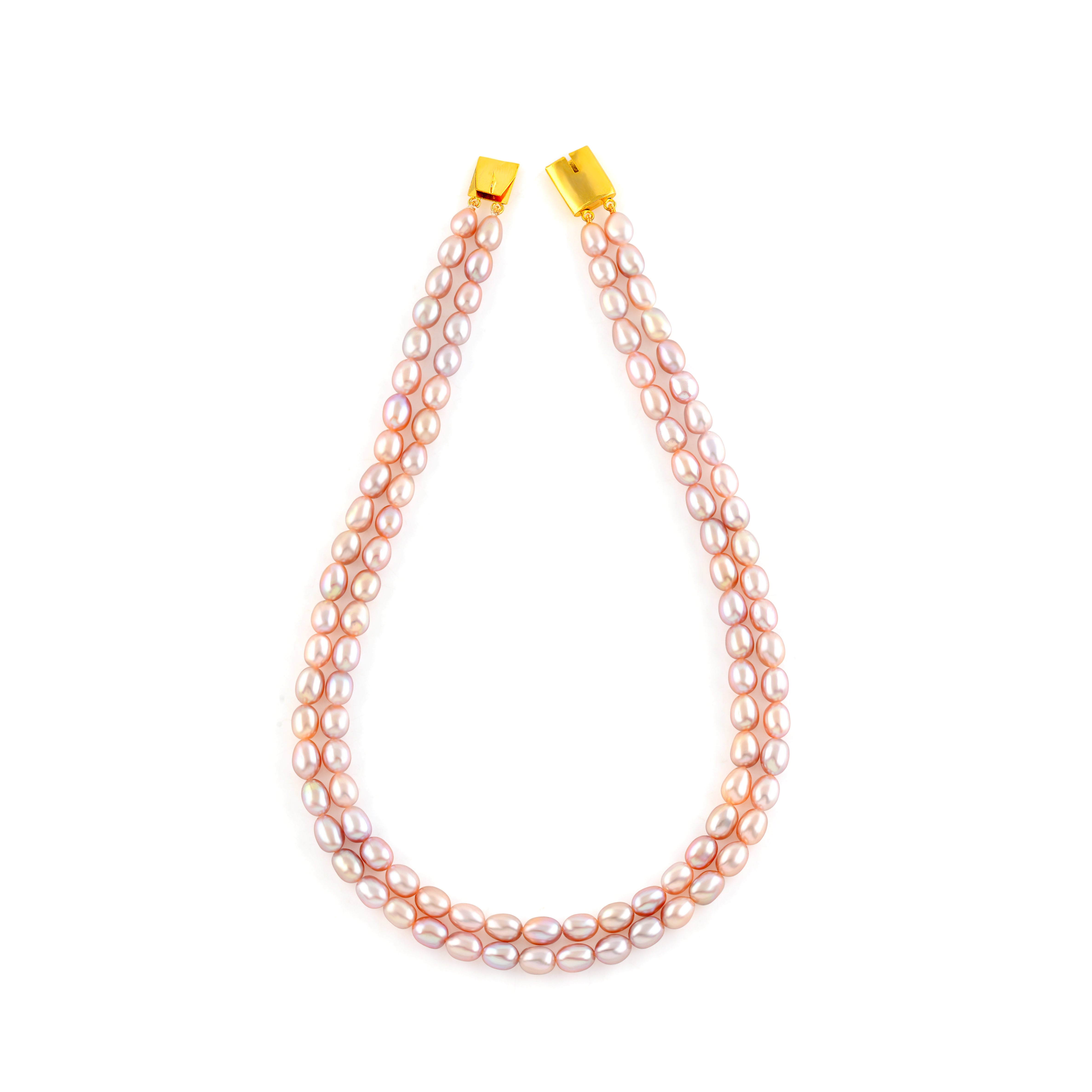 Trendy Peach Color Pearl Necklace with Double Strips - Krishna Jewellers Pearls and Gems