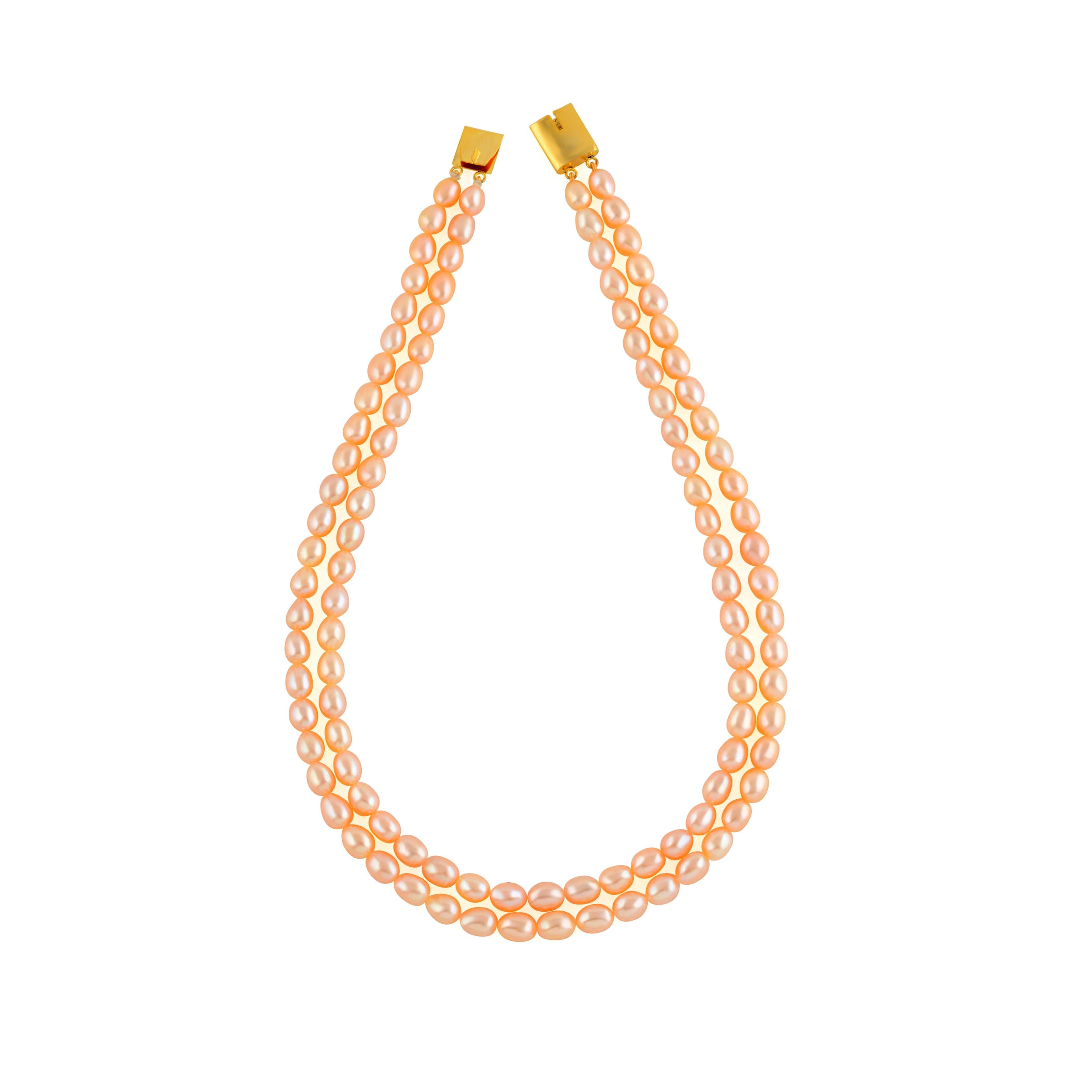 Double-strand pearl necklace in peach color - Krishna Jewellers Pearls and Gems