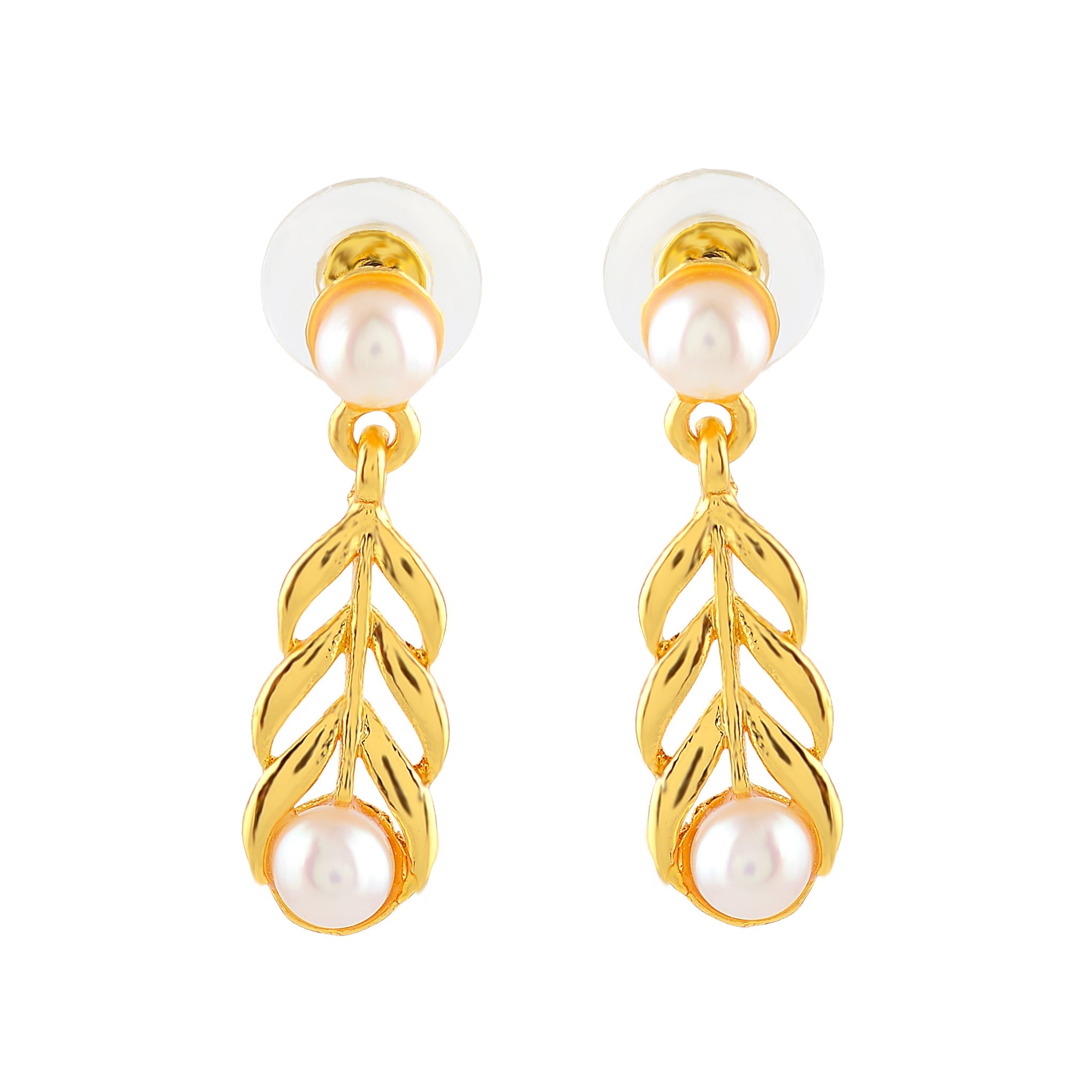 Dainty Leaf Motif  Pearl Drop Earrings - Krishna Jewellers Pearls and Gems