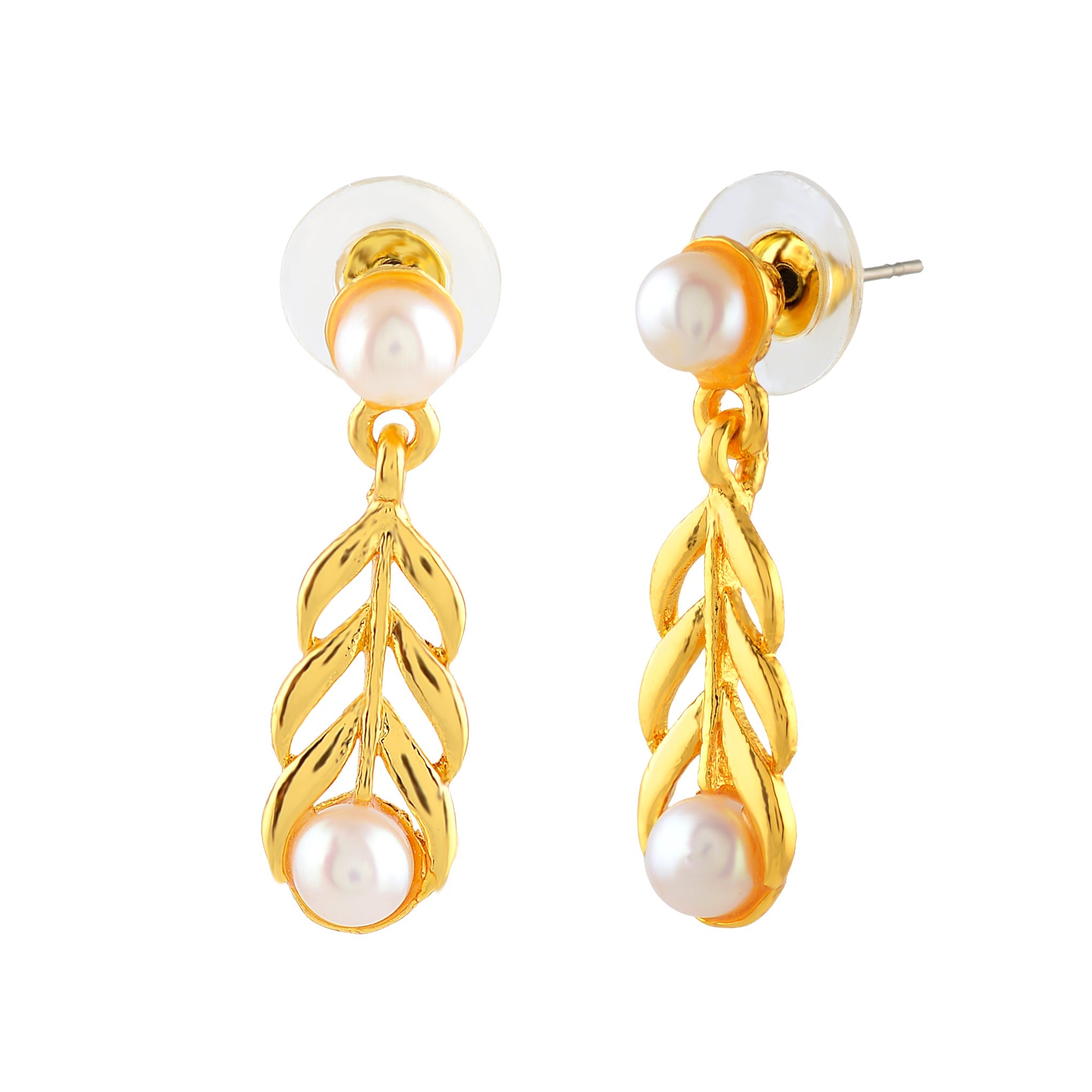 Dainty Leaf Motif  Pearl Drop Earrings - Krishna Jewellers Pearls and Gems