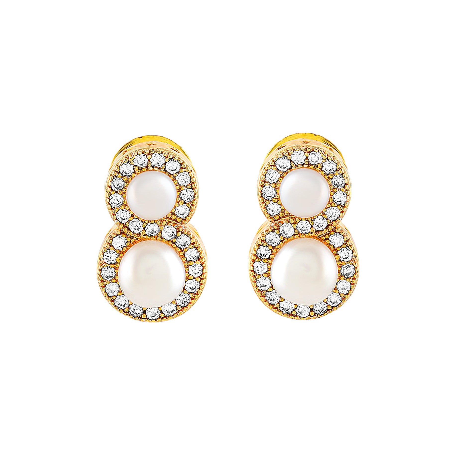CZ-Stone Pearl Stud Earrings - Krishna Jewellers Pearls and Gems