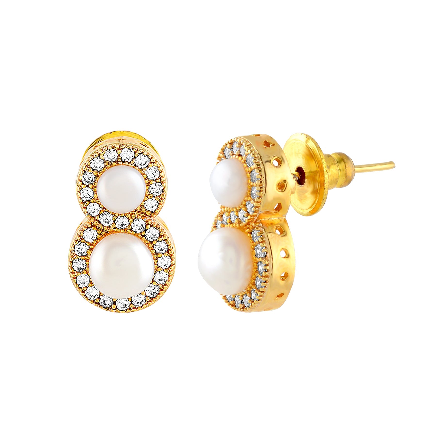 CZ-Stone Pearl Stud Earrings - Krishna Jewellers Pearls and Gems