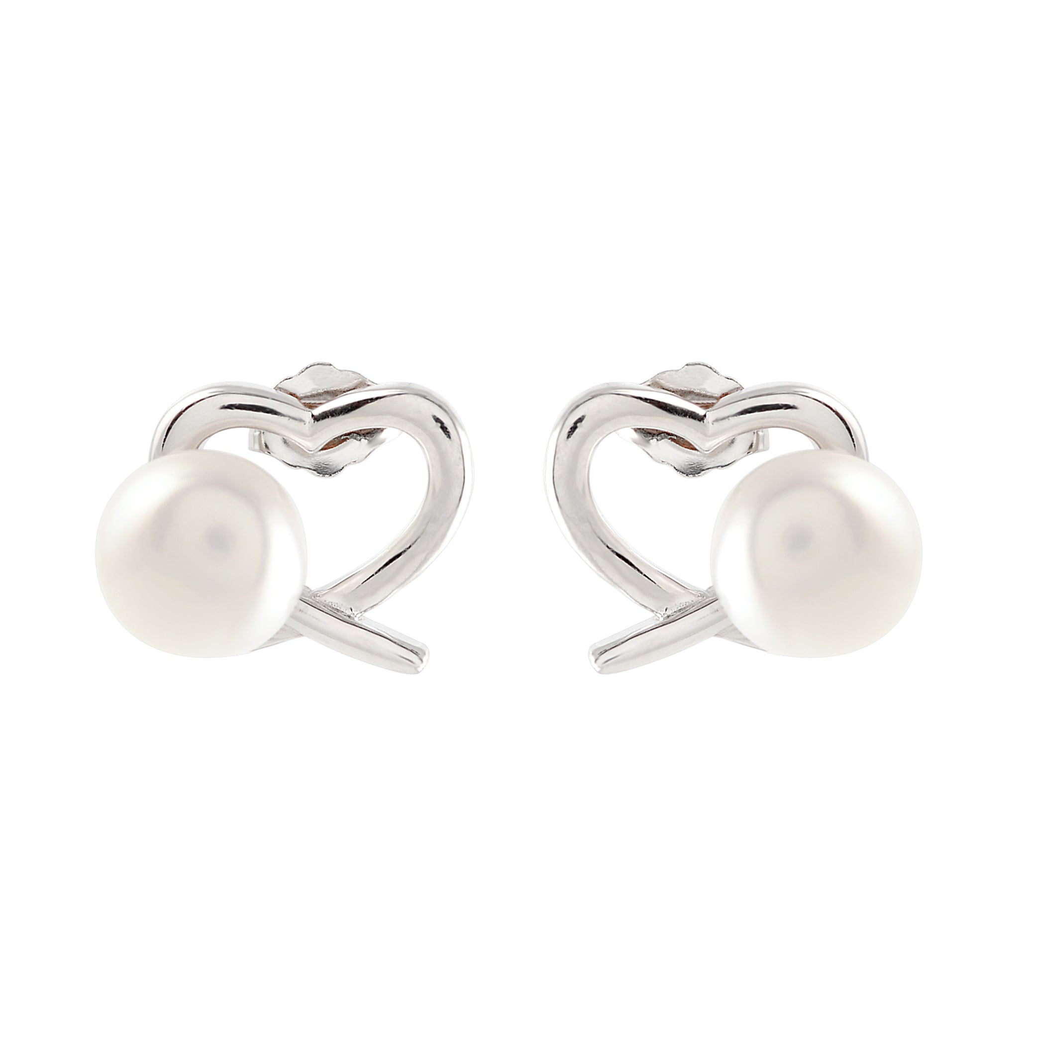 Heartfelt Pearl stud Earrings in Silver Alloy - Krishna Jewellers Pearls and Gems