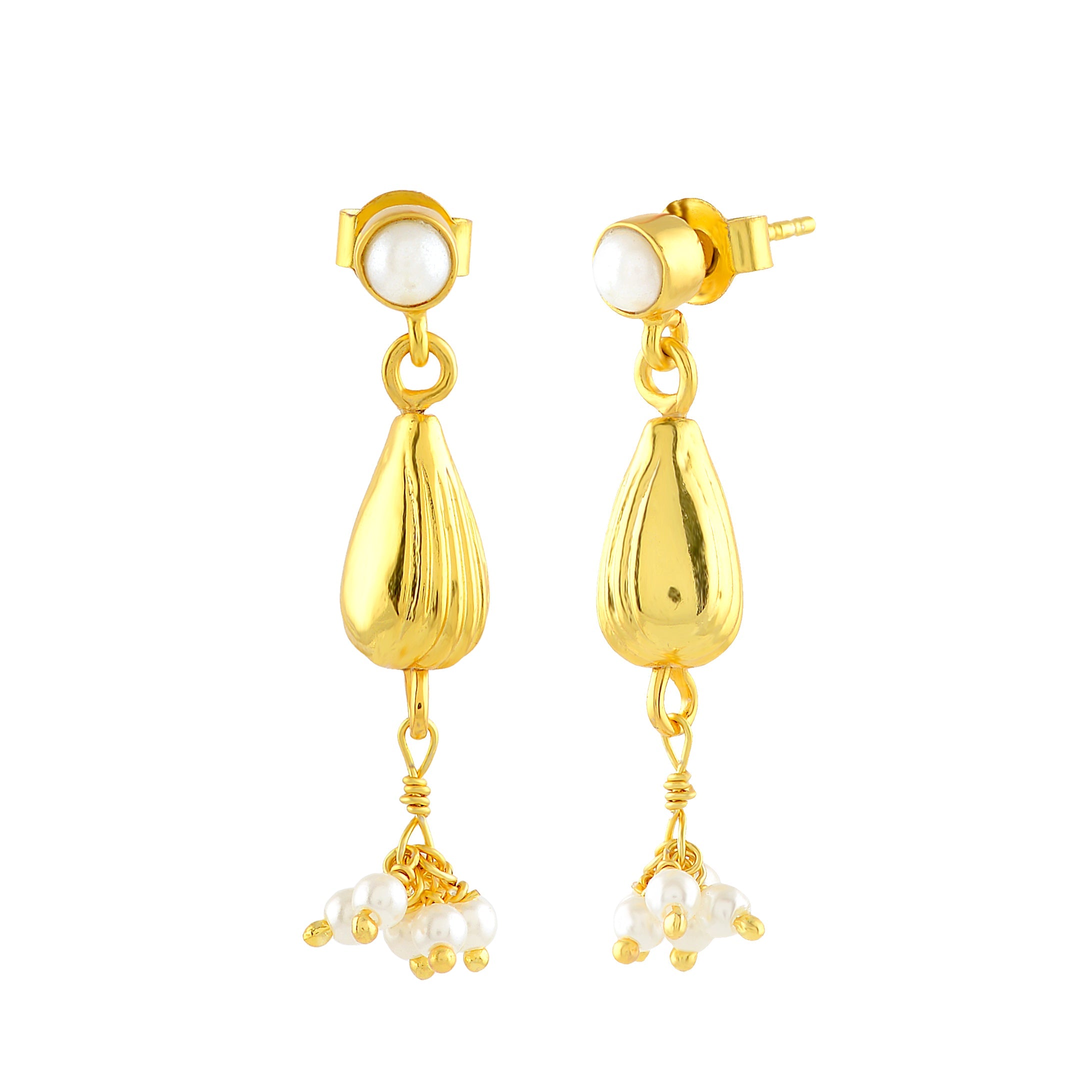 Regal Conch Motif Pearl Earrings - Krishna Jewellers Pearls and Gems