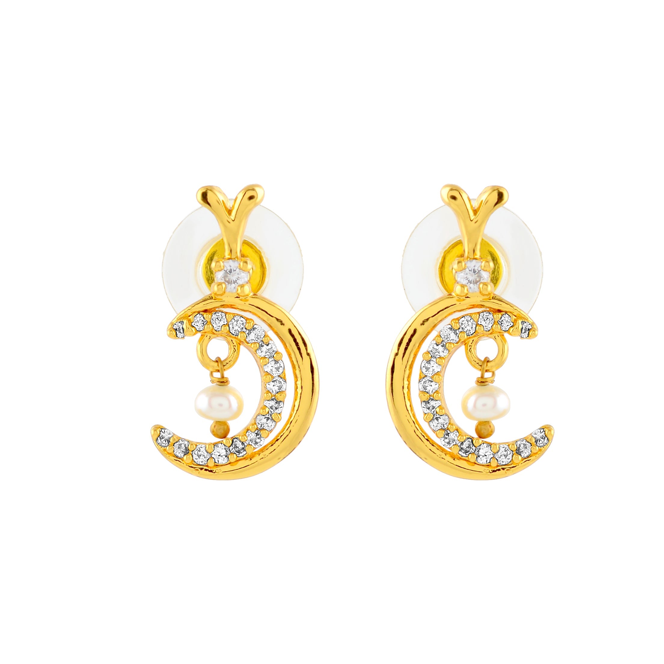 Crescent Pearl Drop Stud Earrings and Pendant - Krishna Jewellers Pearls and Gems