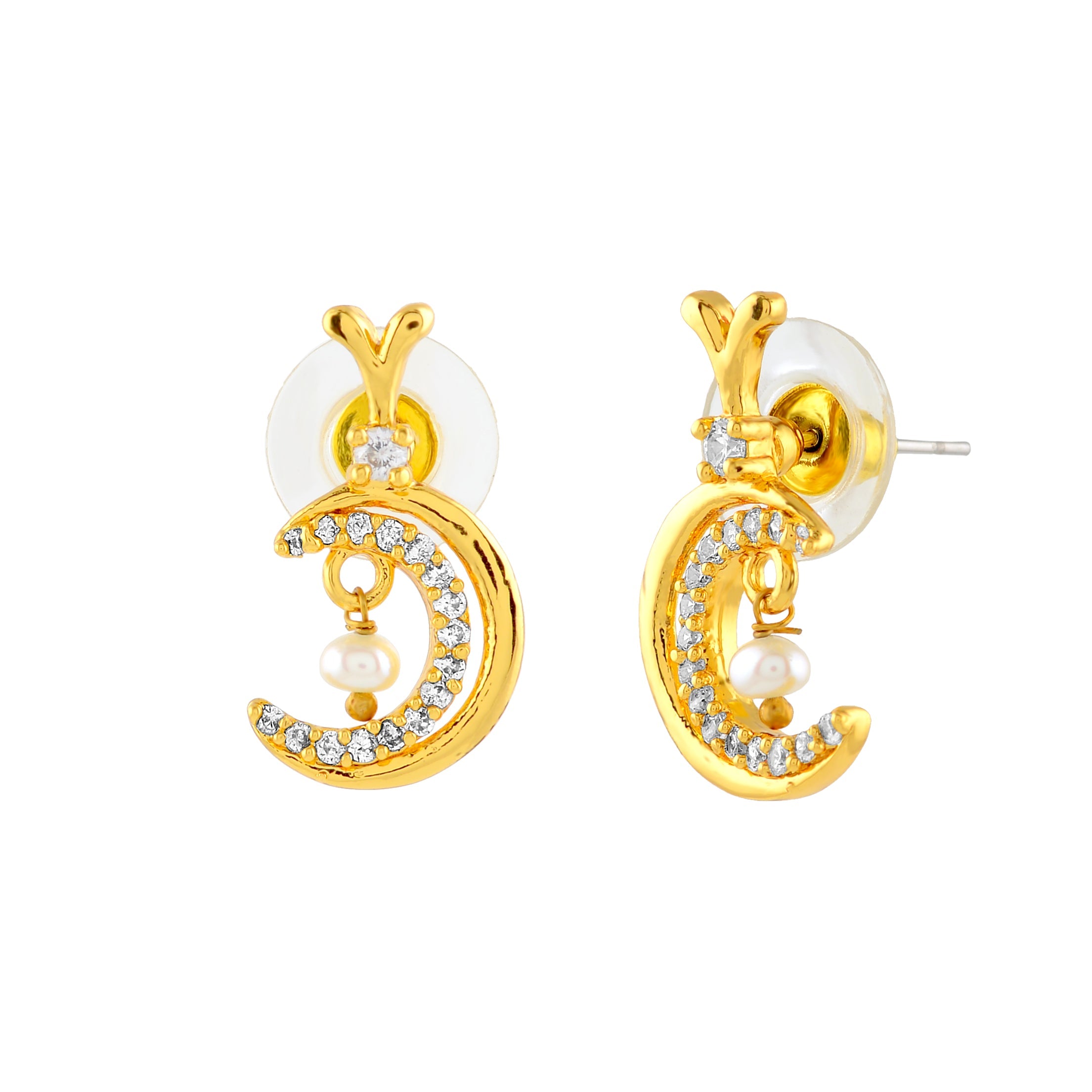 Crescent Pearl Drop Stud Earrings and Pendant - Krishna Jewellers Pearls and Gems