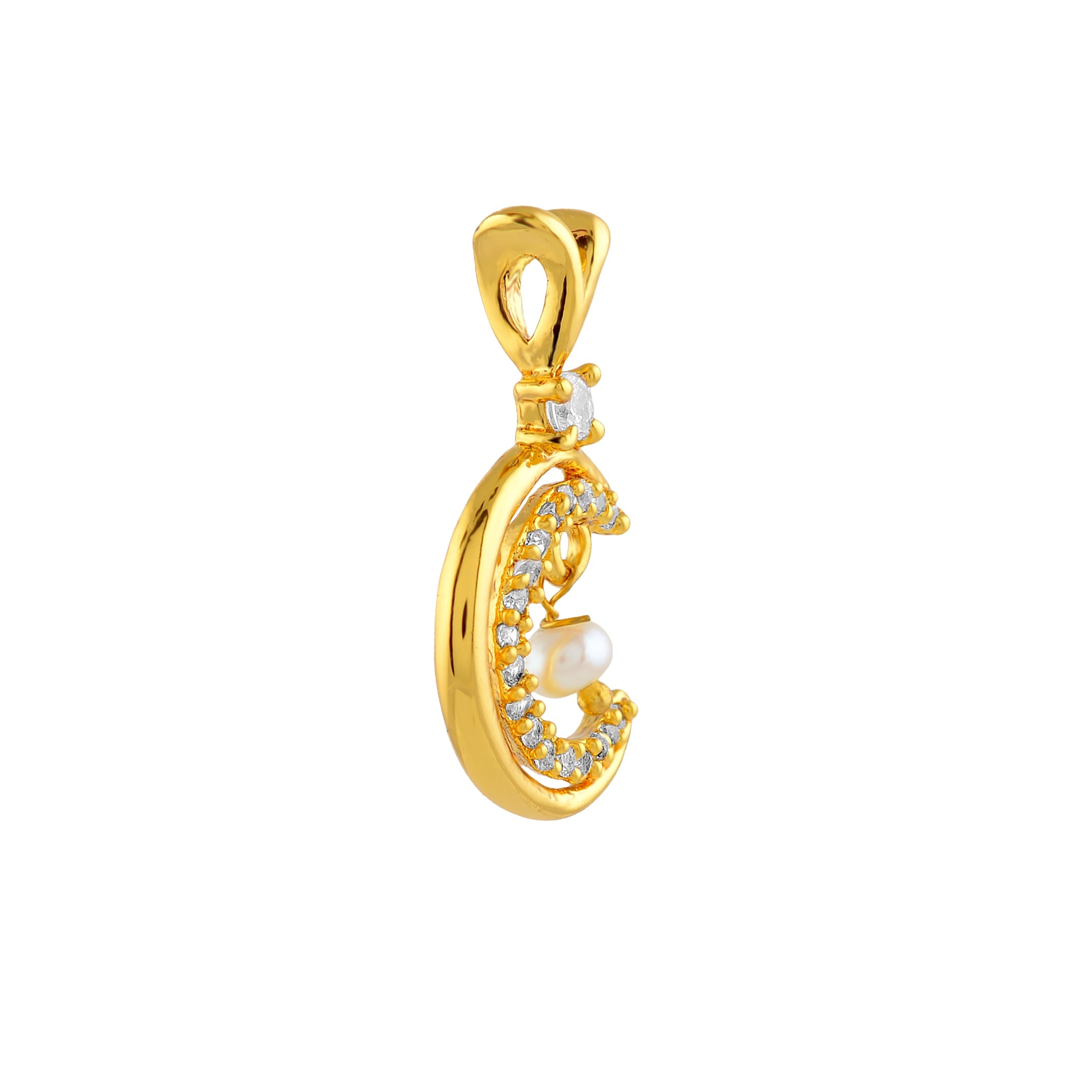 Crescent Pearl Drop Stud Earrings and Pendant - Krishna Jewellers Pearls and Gems
