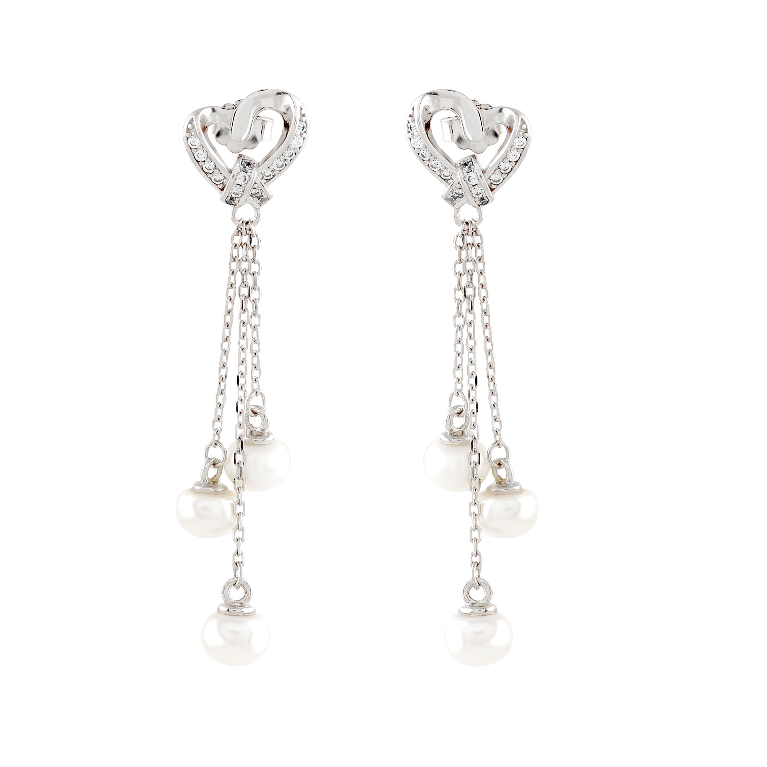 Sparkling Heartfelt Hanging Pearl Earrings - Krishna Jewellers Pearls and Gems