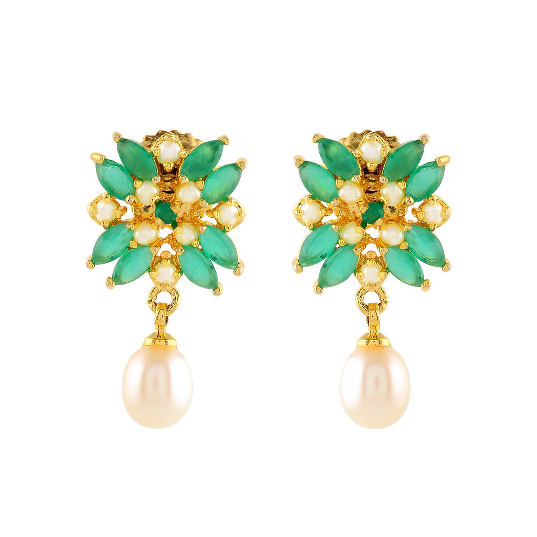 Green Floral Pearl Earrings - Krishna Jewellers Pearls and Gems