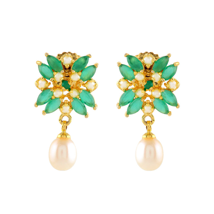 Green Floral Pearl Earrings - Krishna Jewellers Pearls and Gems