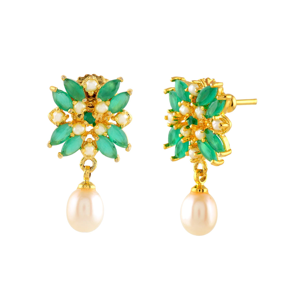 Green Floral Pearl Earrings - Krishna Jewellers Pearls and Gems