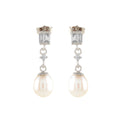 CZ Hanging Pearl Stud Earrings