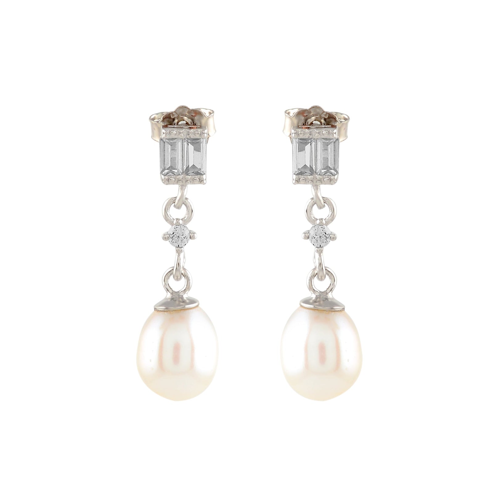 CZ Hanging Pearl Stud Earrings - Krishna Jewellers Pearls and Gems