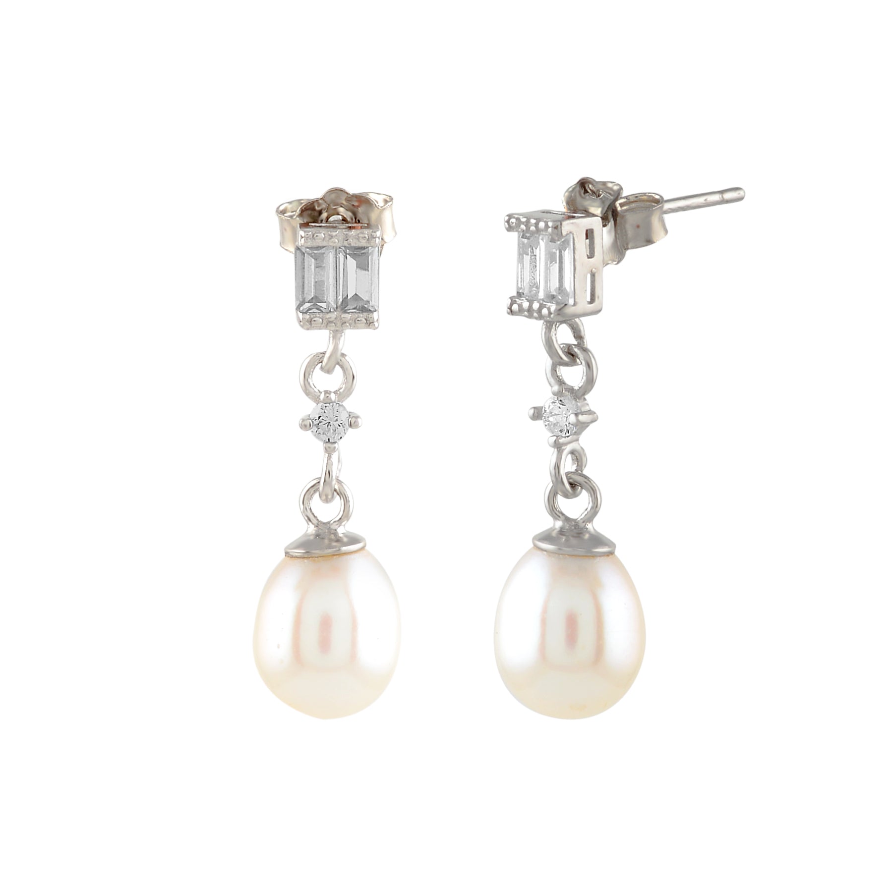 CZ Hanging Pearl Stud Earrings - Krishna Jewellers Pearls and Gems