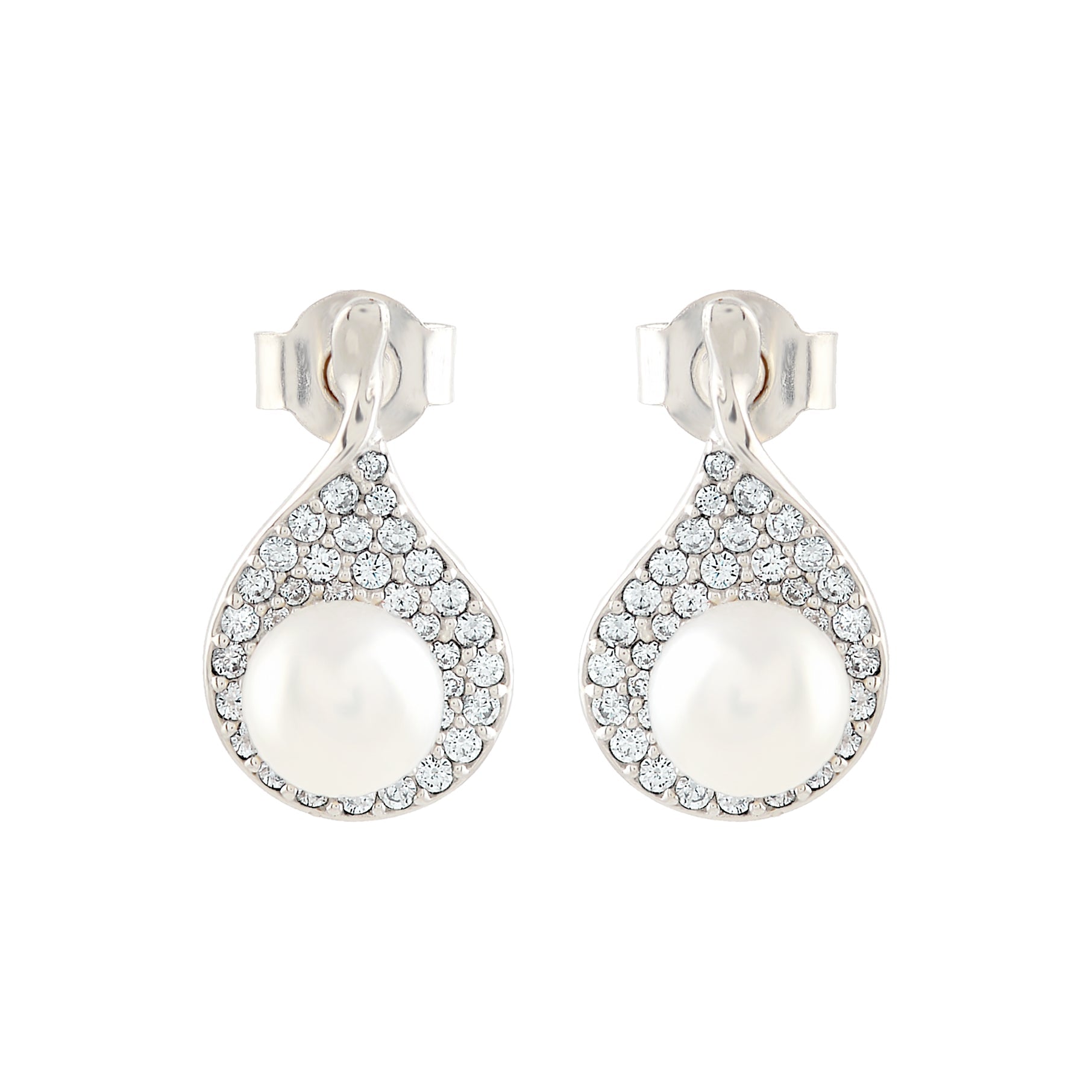 Sparkling Silver Pearl Stud Earrings - Krishna Jewellers Pearls and Gems