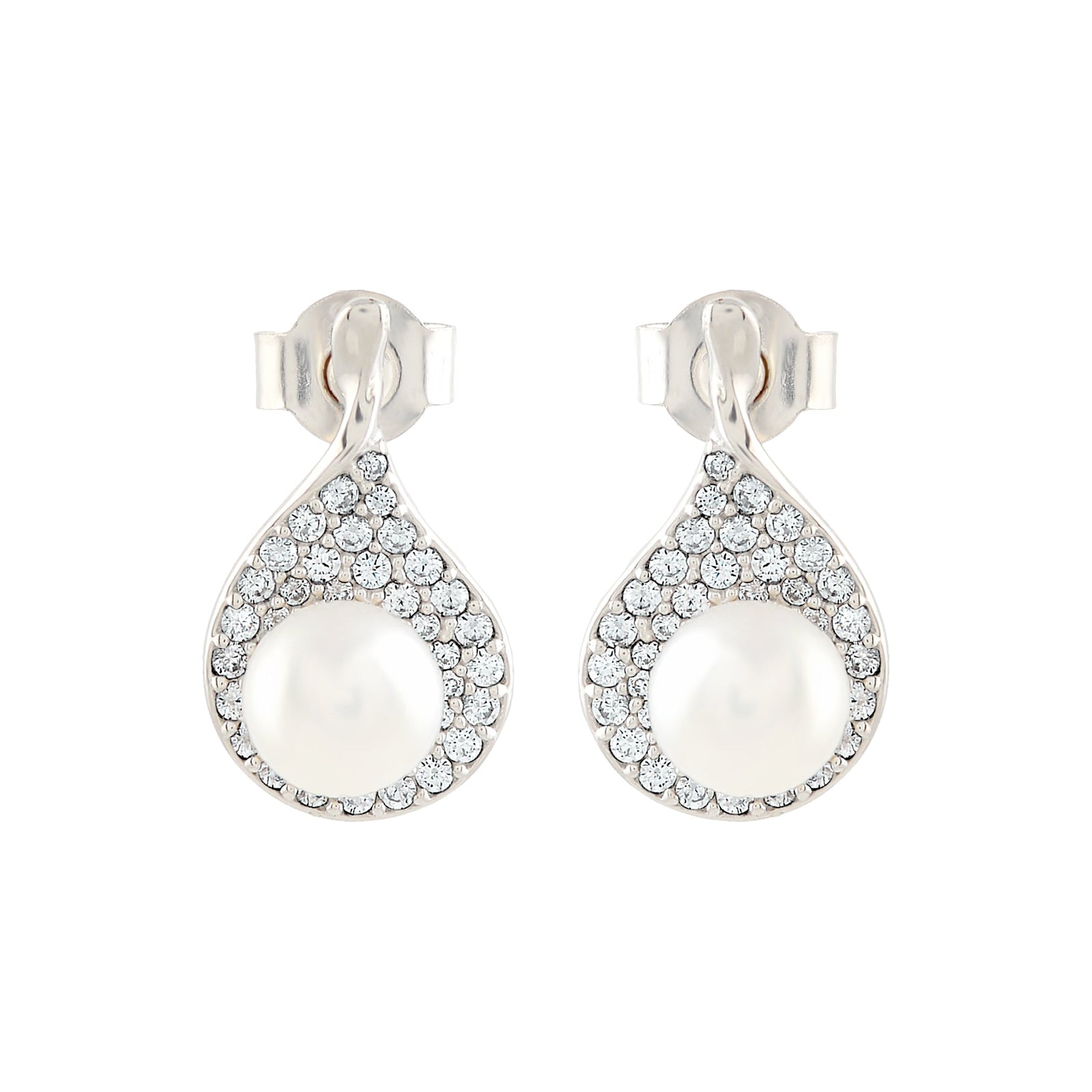 Sparkling Silver Pearl Stud Earrings - Krishna Jewellers Pearls and Gems
