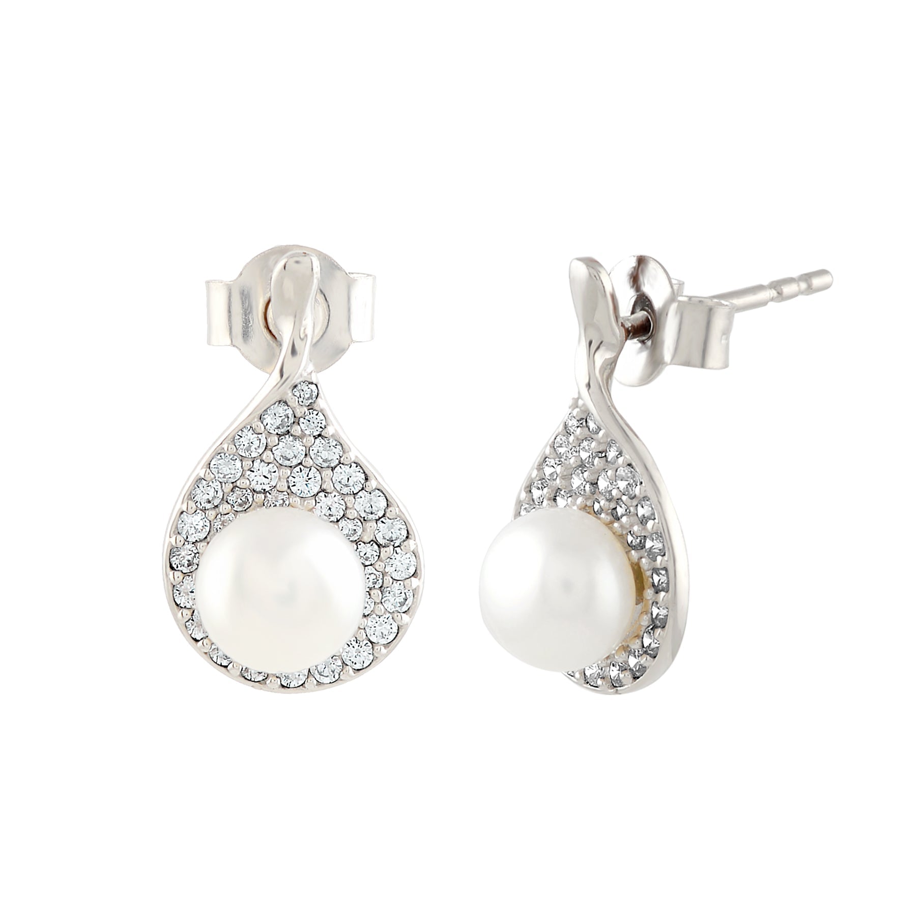 Sparkling Silver Pearl Stud Earrings - Krishna Jewellers Pearls and Gems