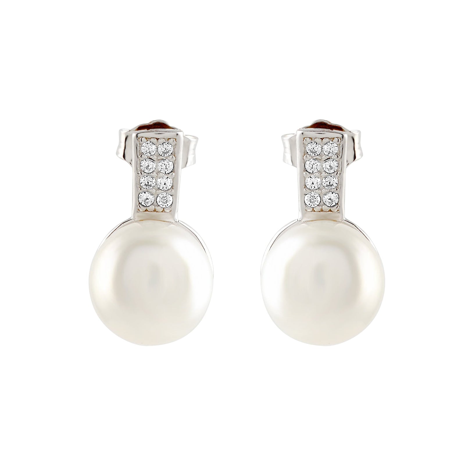 CZ Pearl Studs Earrings - Krishna Jewellers Pearls and Gems