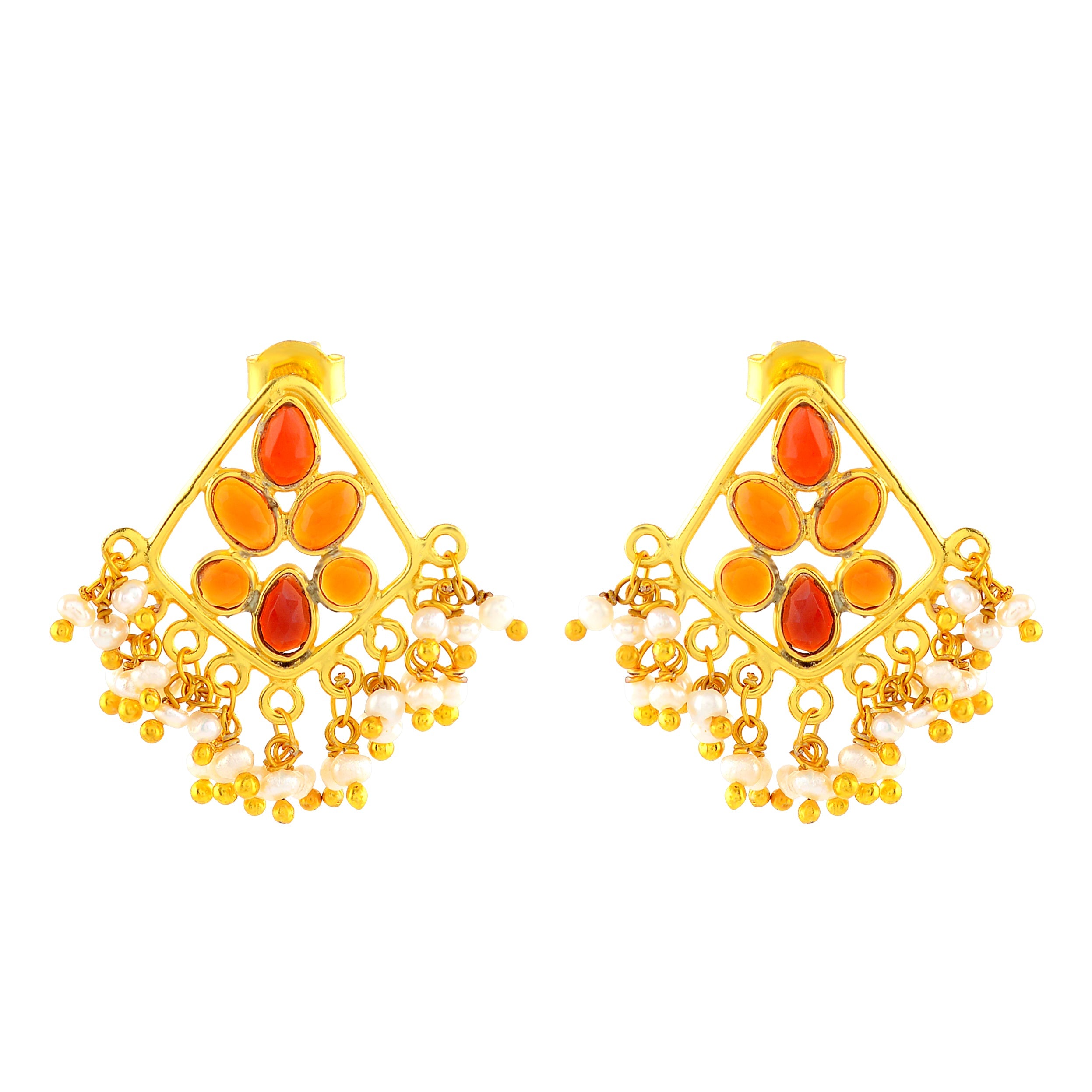 Pearl Blossom Earrings paired with colored stones - Krishna Jewellers Pearls and Gems