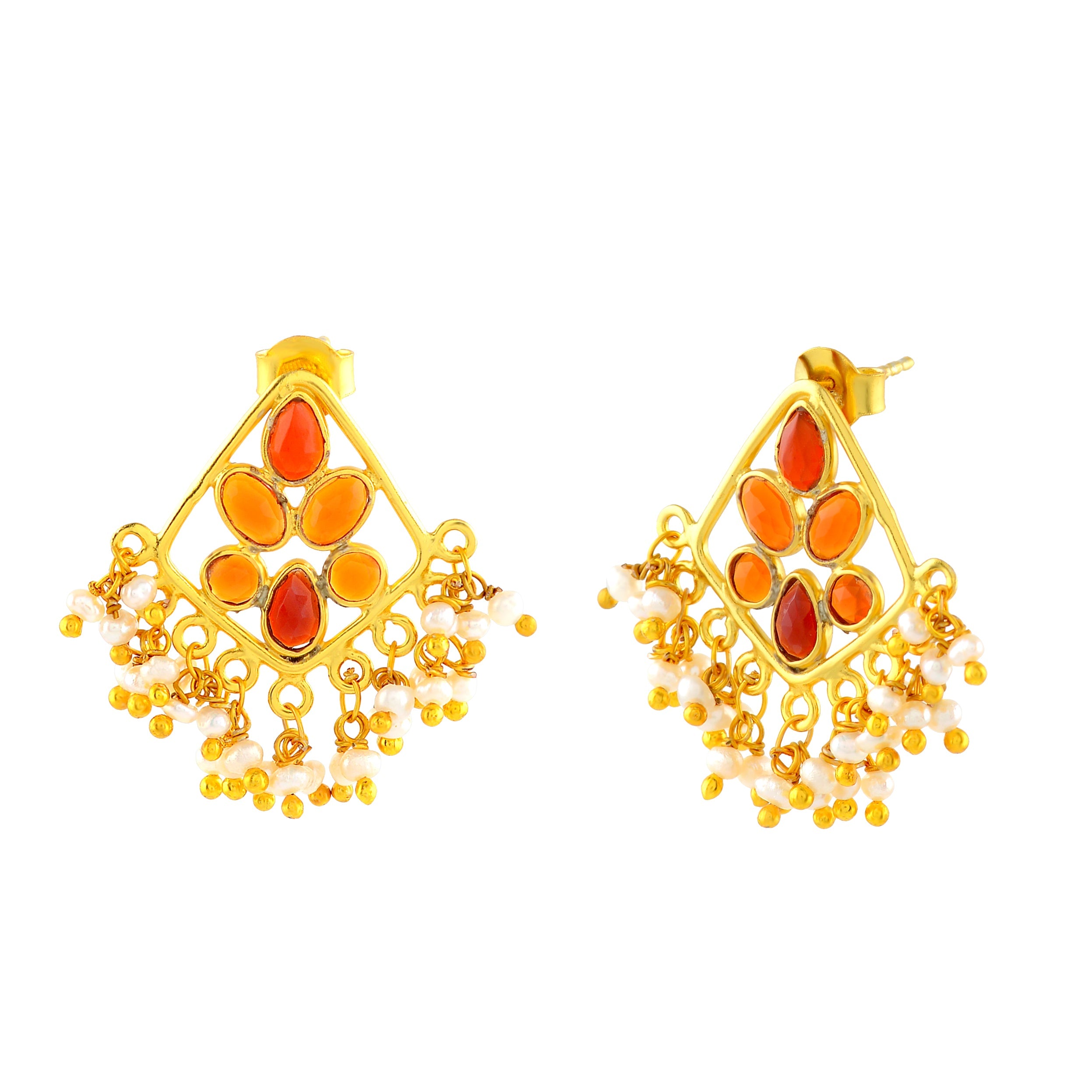 Pearl Blossom Earrings paired with colored stones - Krishna Jewellers Pearls and Gems