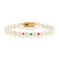 Colorful Gemstone Bracelet with One Strand of Freshwater Rice Pearls