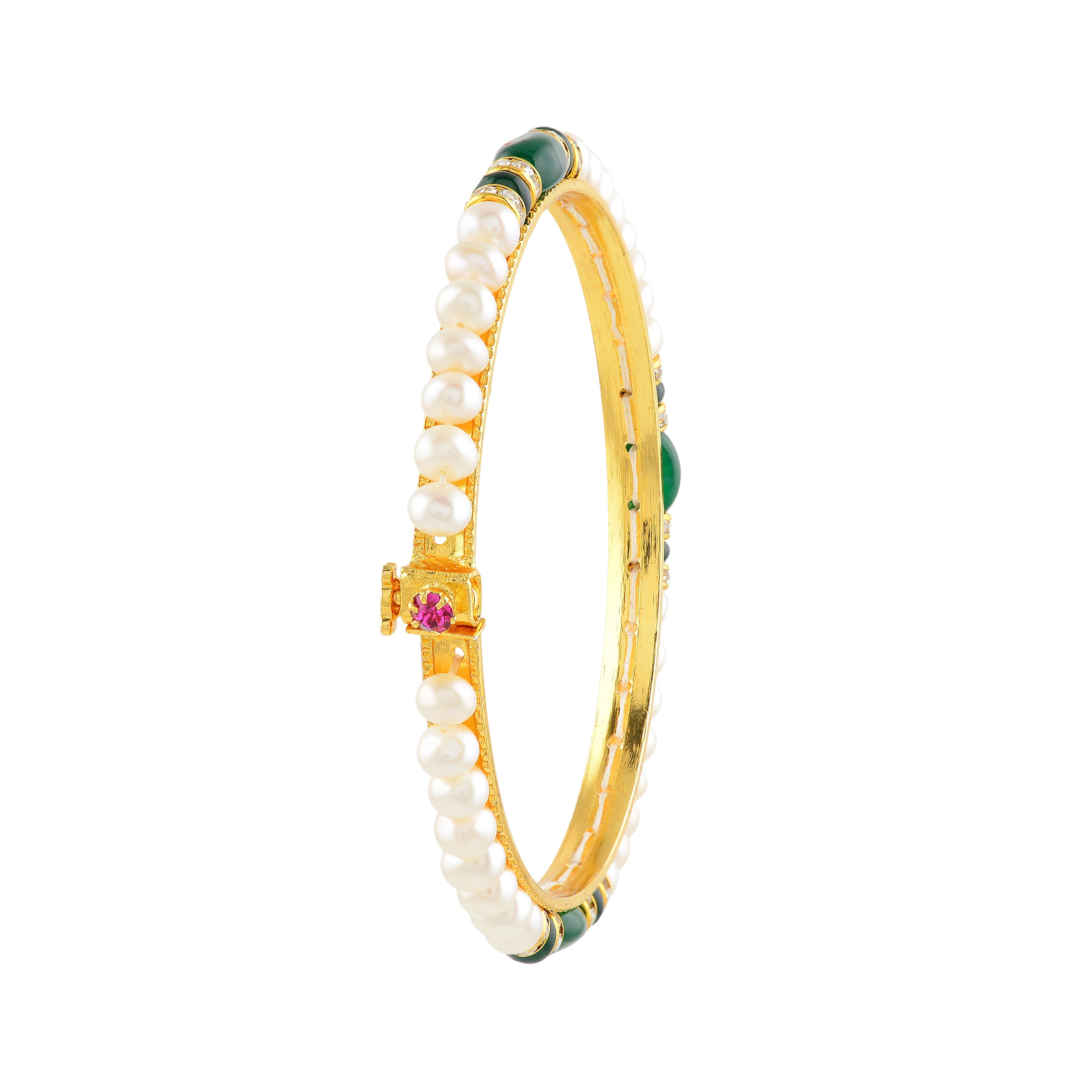 Shop Pearl Bangles with Green stones - Timeless Style & Luxurious Shine
