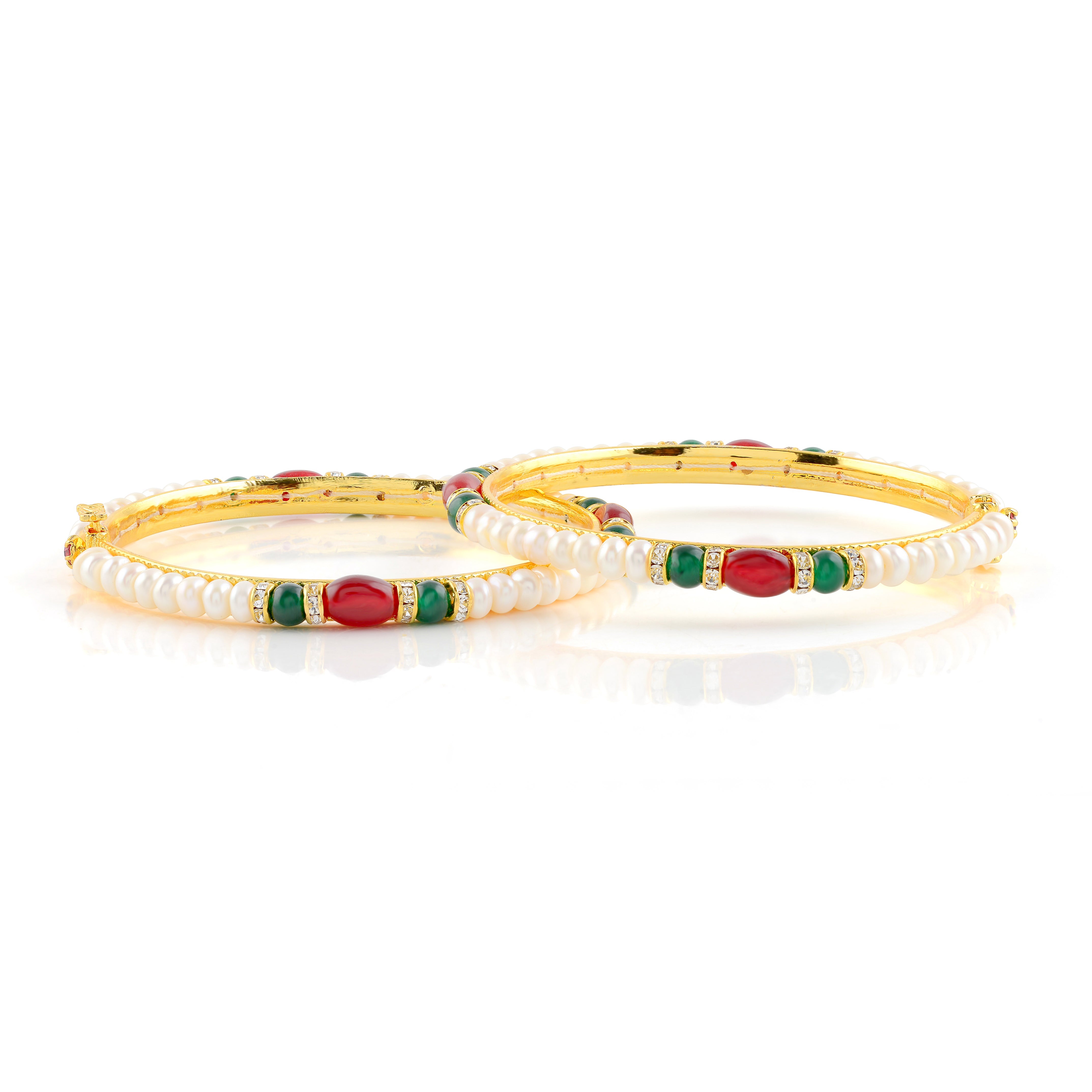 Pearl Bangles set with colored stones and czs - Krishna Jewellers Pearls and Gems