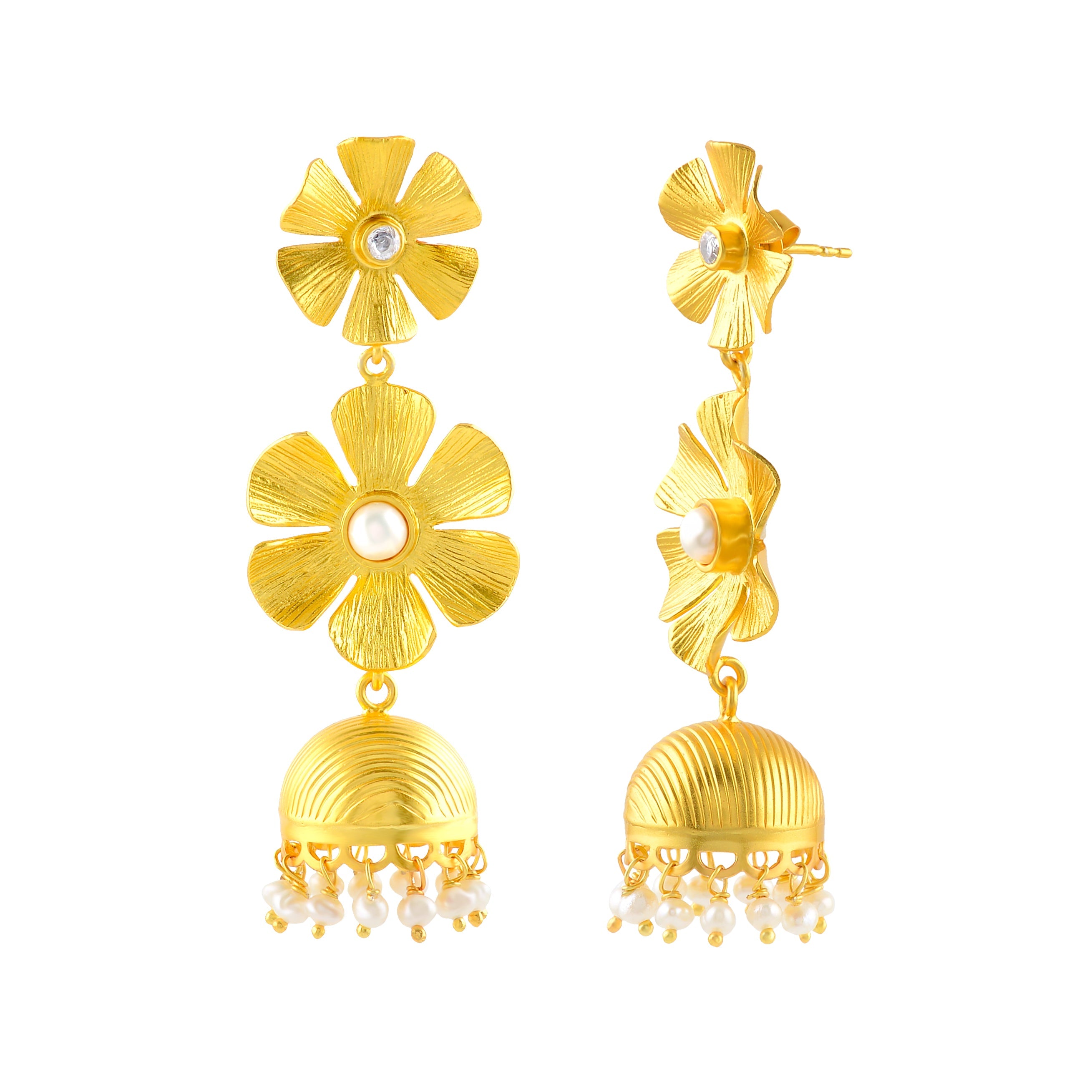 Button pearls adorn silver Jhumka earrings - Krishna Jewellers Pearls and Gems