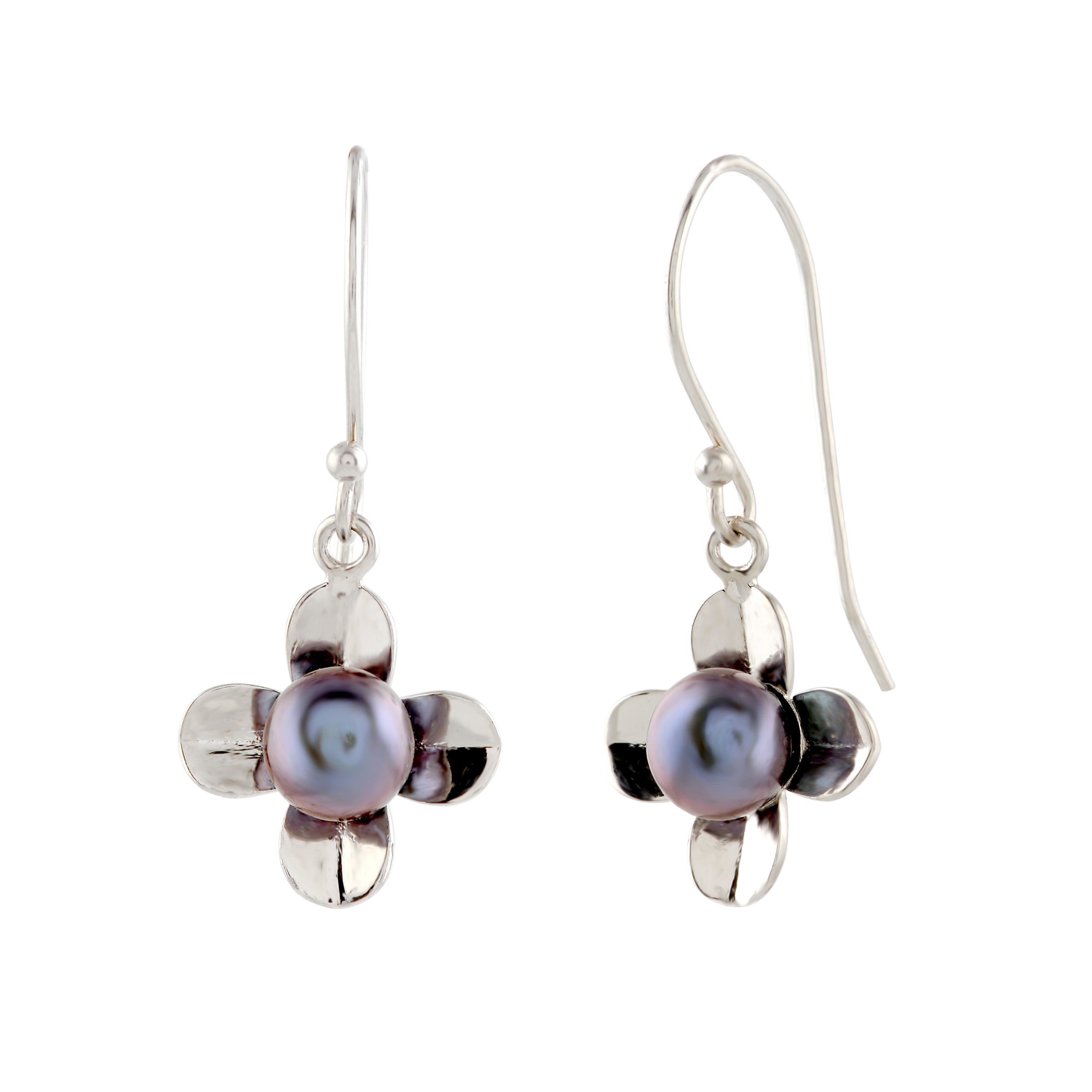 Regal Silvery Black Pearl J-hoop Earrings - Krishna Jewellers Pearls and Gems