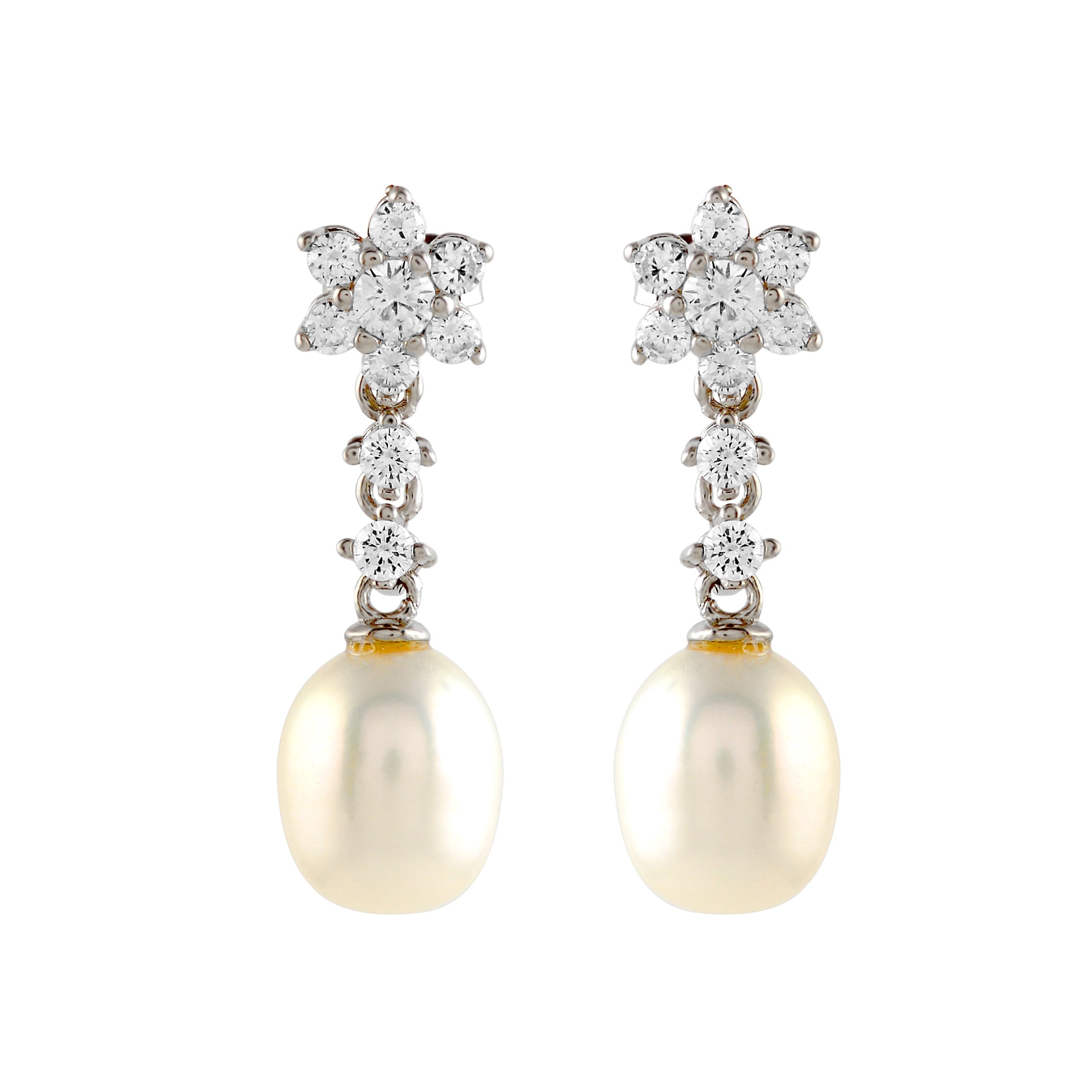 Floral Pearl Drop Earrings - Krishna Jewellers Pearls and Gems