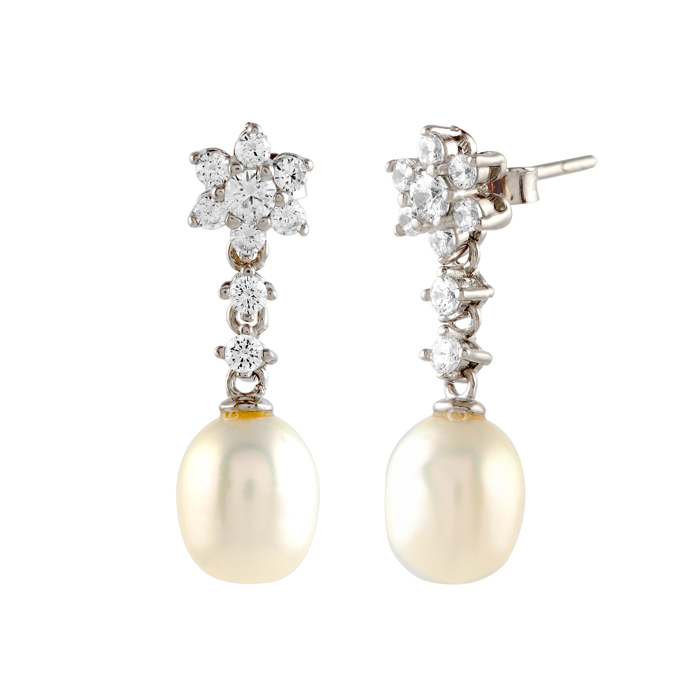 Floral Pearl Drop Earrings - Krishna Jewellers Pearls and Gems