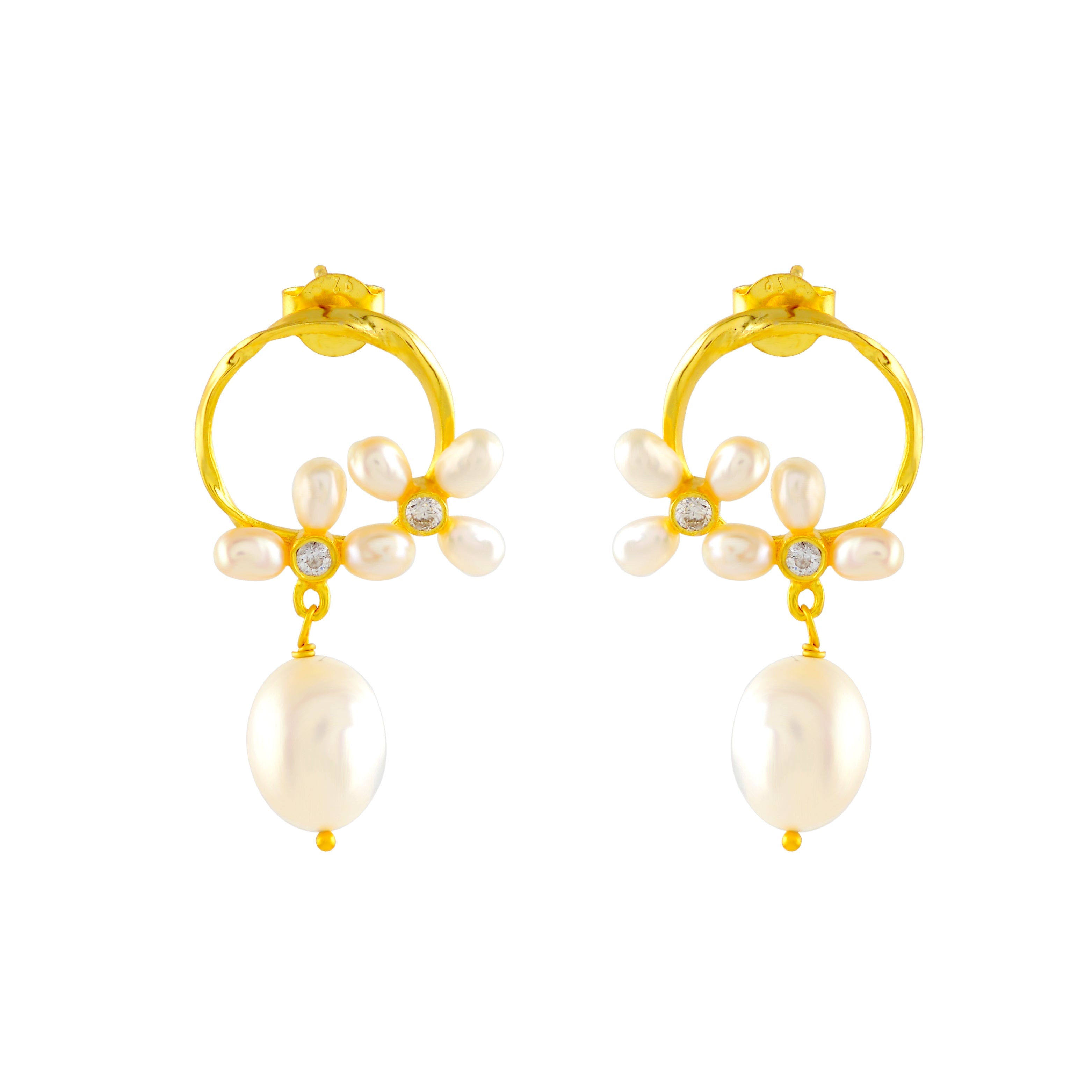 Floral pearl hoop studs - Krishna Jewellers Pearls and Gems