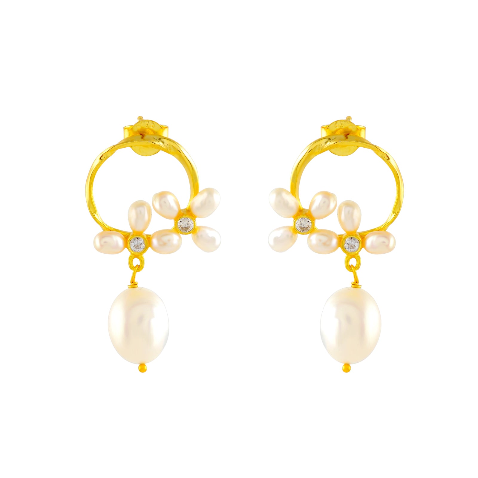 Floral pearl hoop studs - Krishna Jewellers Pearls and Gems