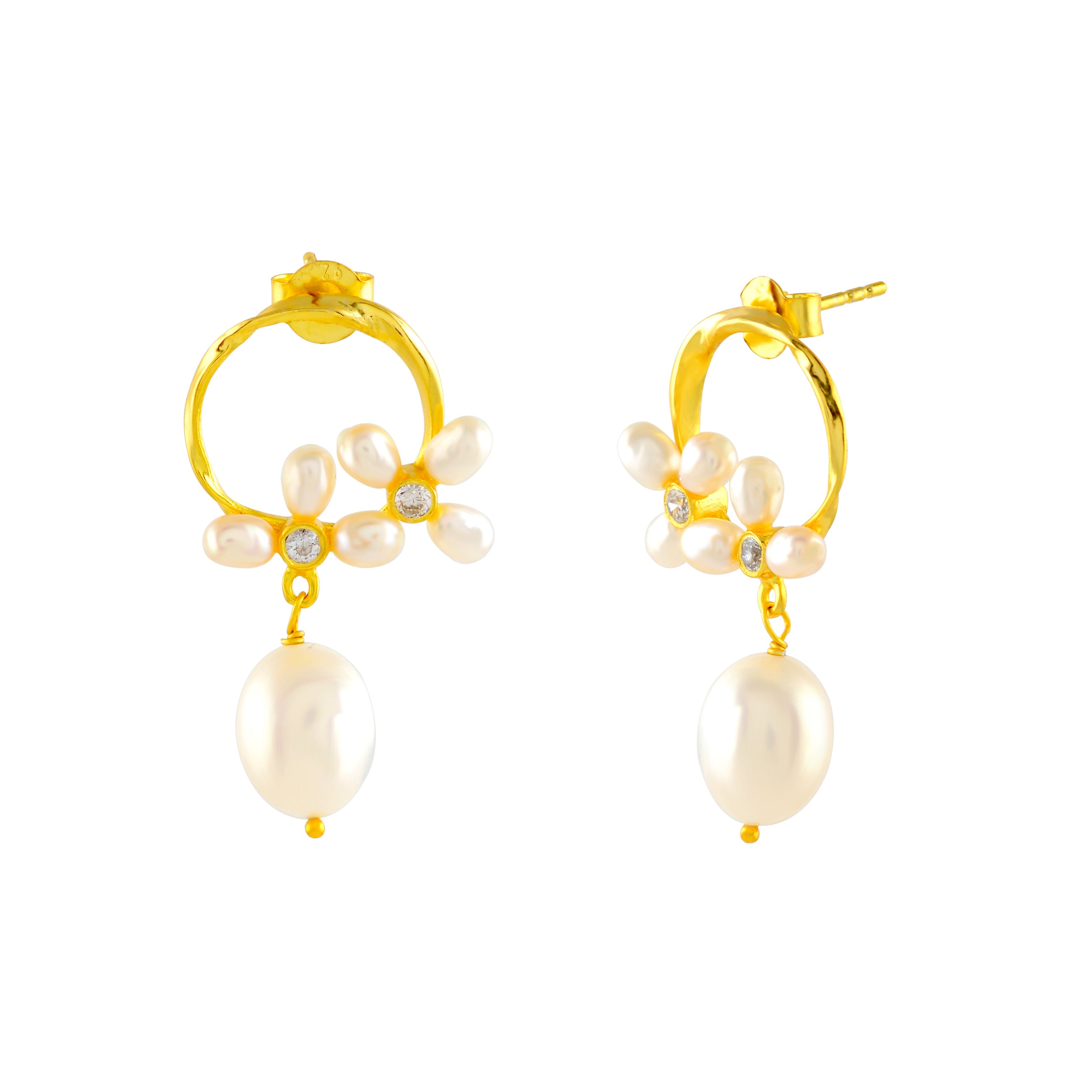 Floral pearl hoop studs - Krishna Jewellers Pearls and Gems