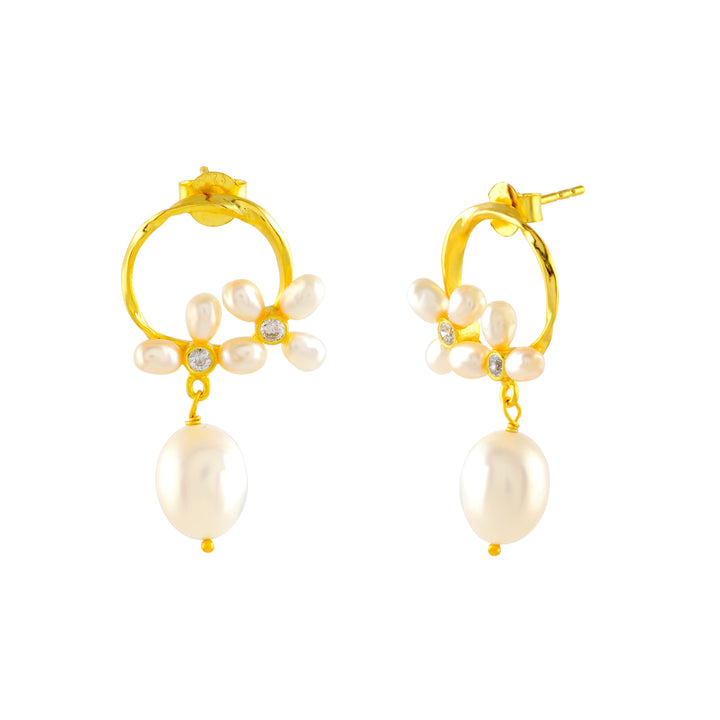 Floral pearl hoop studs - Krishna Jewellers Pearls and Gems