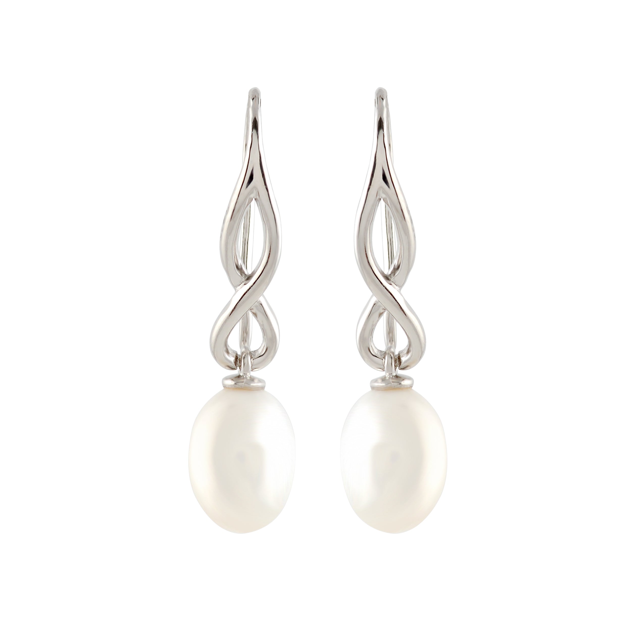 Twisted Silvery Pearl drop Earrings - Krishna Jewellers Pearls and Gems