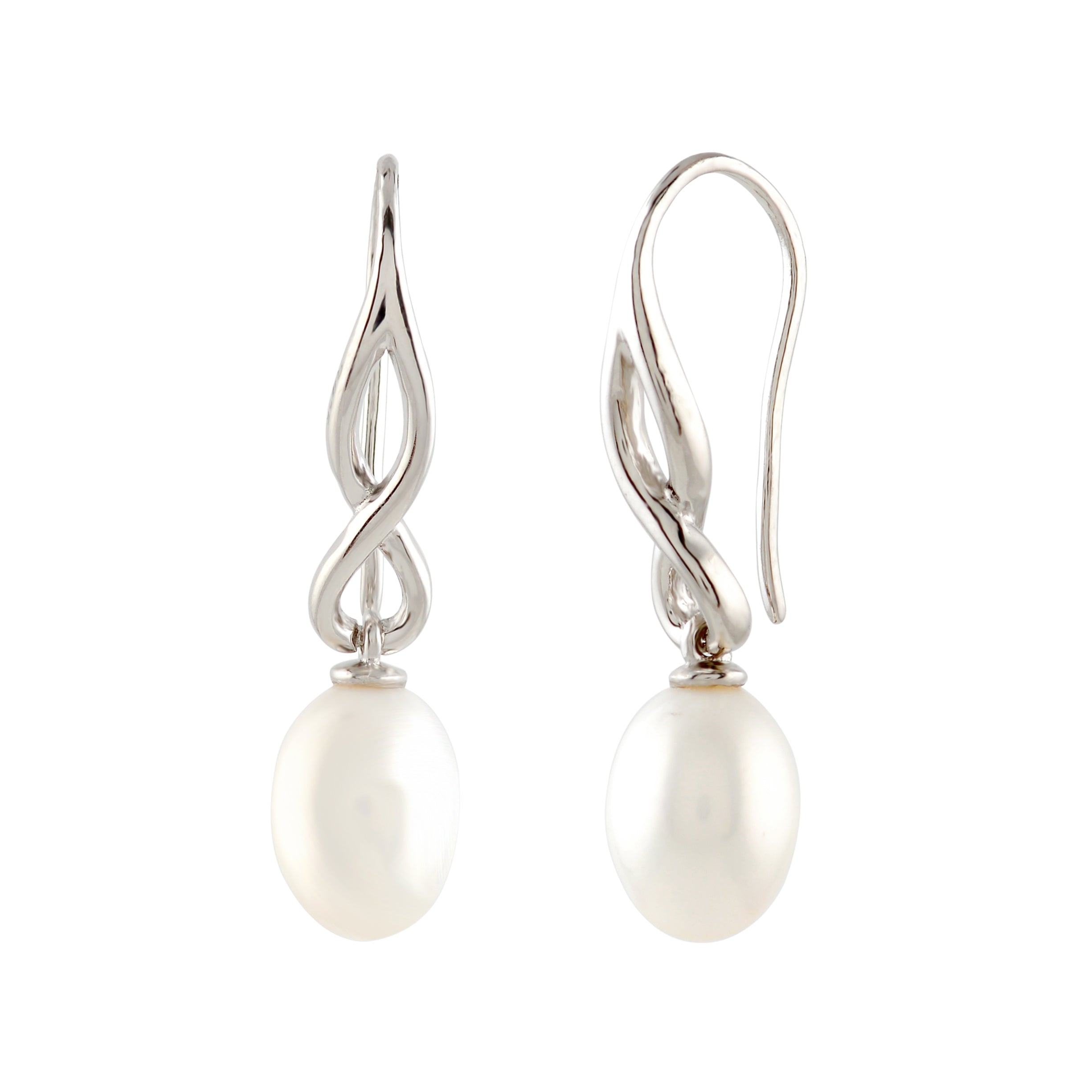 Twisted Silvery Pearl drop Earrings - Krishna Jewellers Pearls and Gems