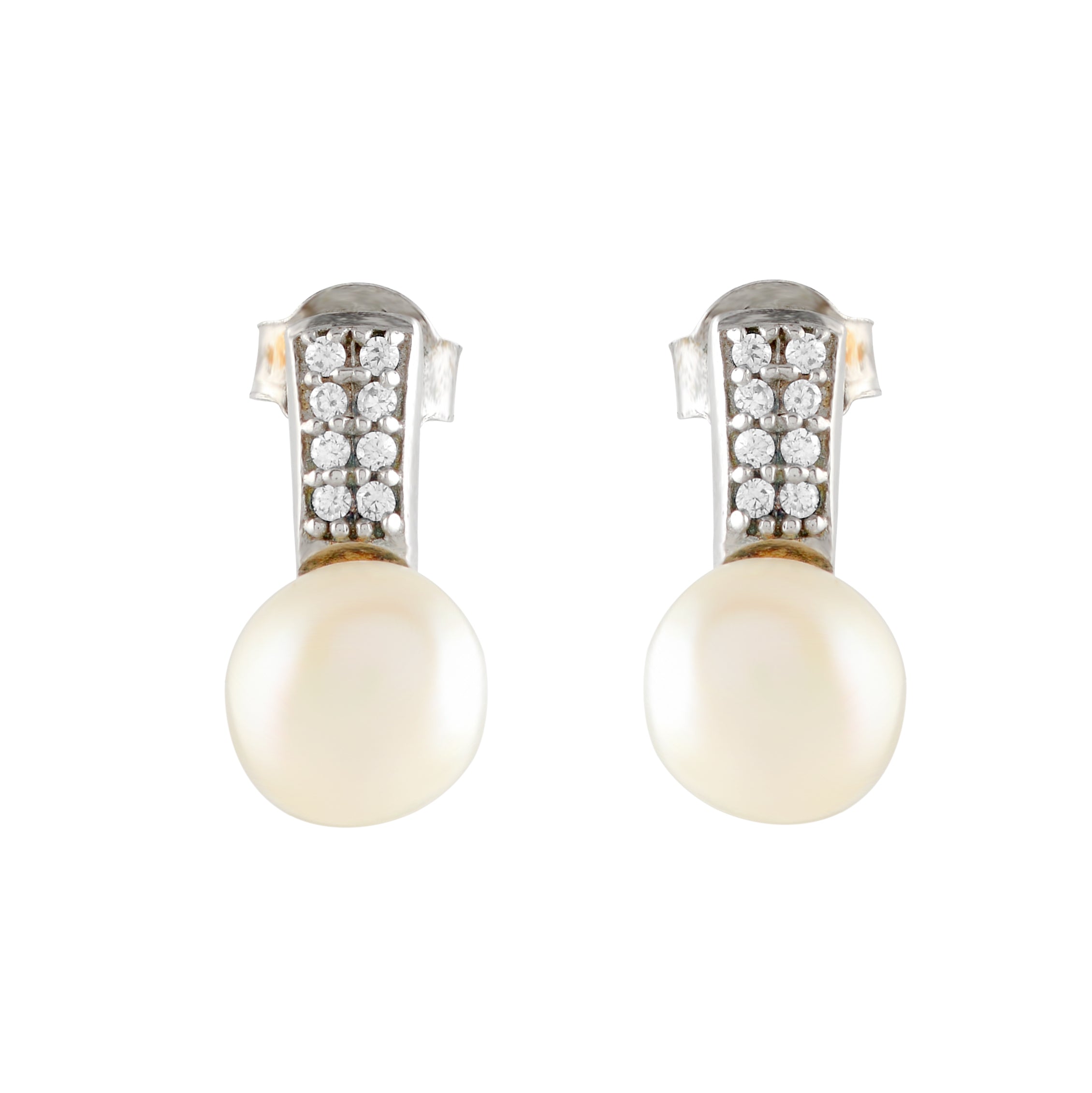 CZ and Button Pearl Studs - Krishna Jewellers Pearls and Gems