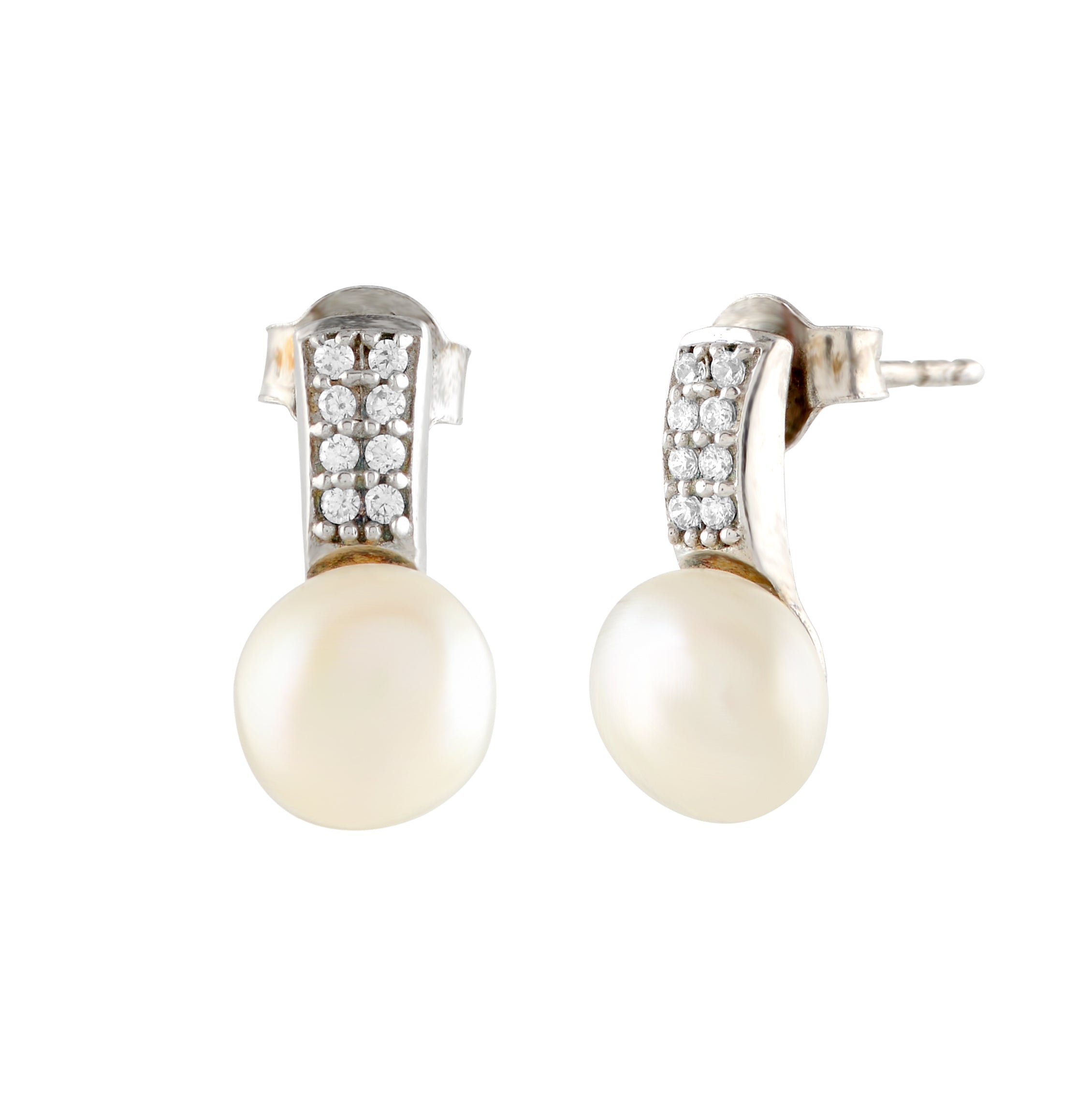 CZ and Button Pearl Studs - Krishna Jewellers Pearls and Gems