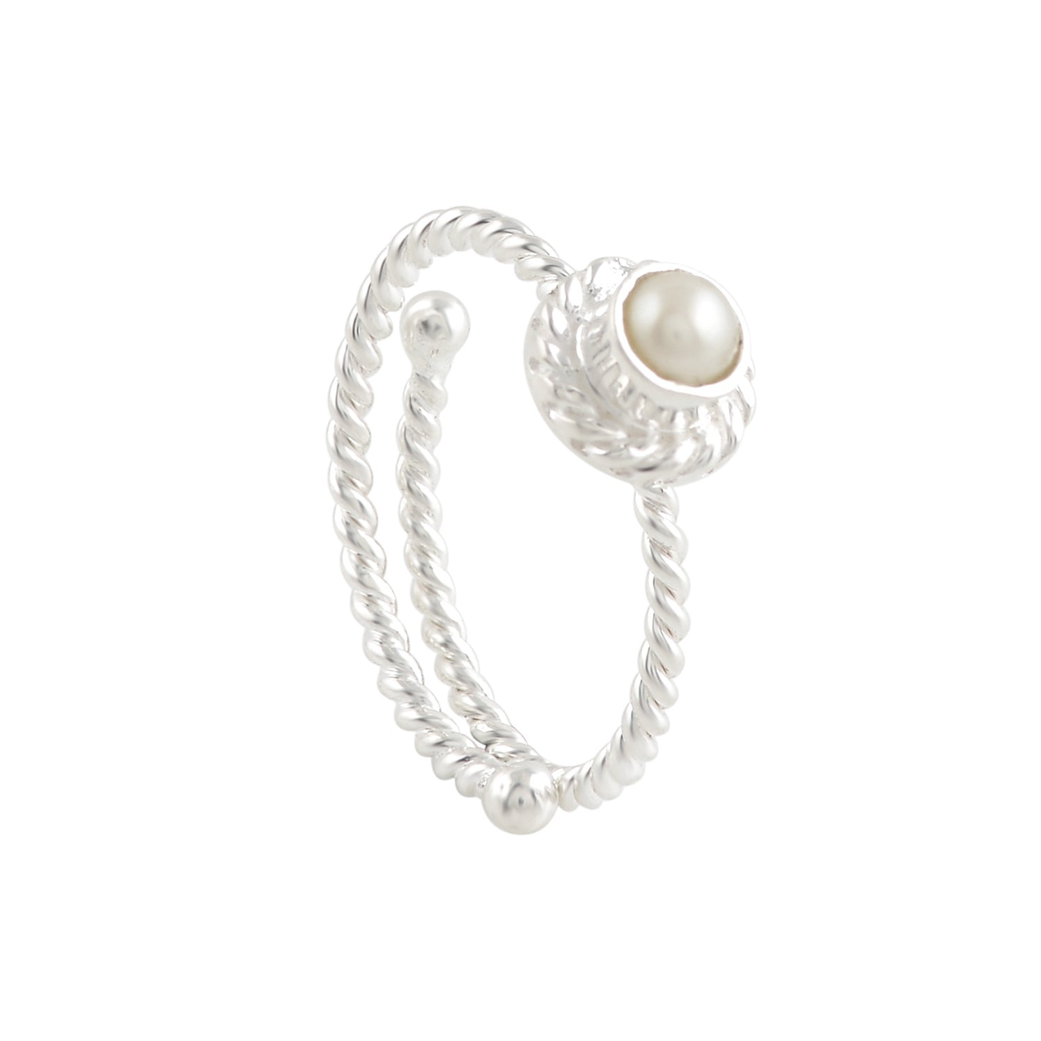 Classic Twist Silver Freshwater Pearl Ring for Timeless Elegance