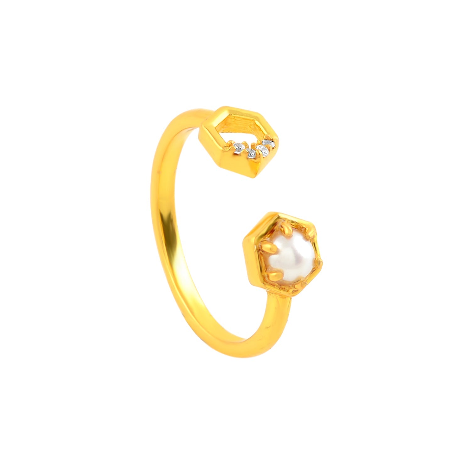 Timeless Luxury Gold Polished Silver Pearl Ring - Krishna Jewellers Pearls and Gems