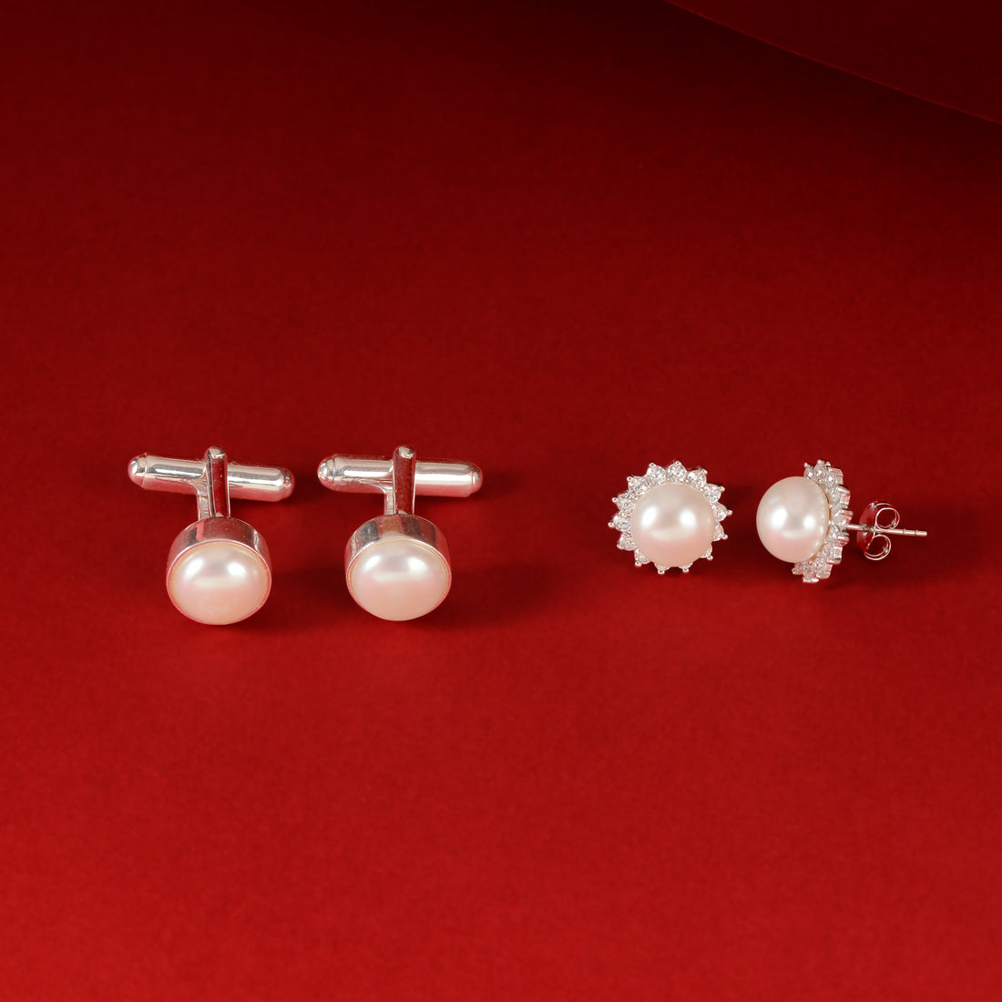 Pearl Radiance Gift Set (Pearl Stud Earrings & Pearl Round Cufflinks)