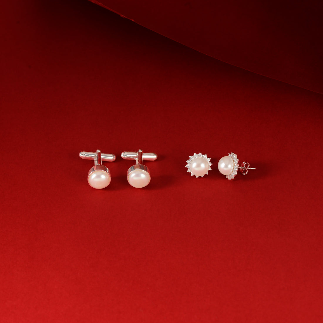Pearl Radiance Gift Set (Pearl Stud Earrings & Pearl Round Cufflinks)