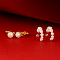 Classic Pearl Round Cufflinks & Pearl Hoop Earrings Set
