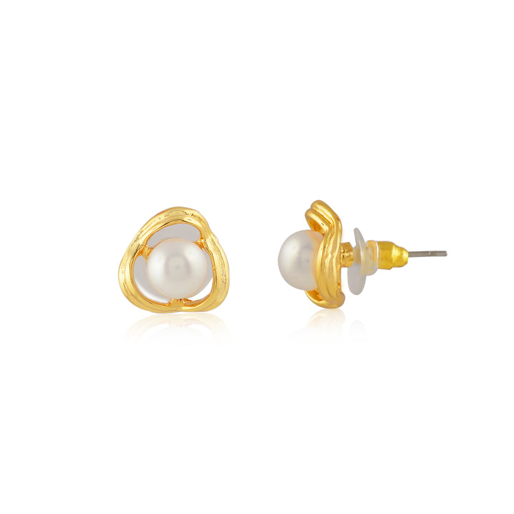 Golden Loop Pearl Studs (Freshwater Pearl Stud Earrings in Gold-Plated Silver)