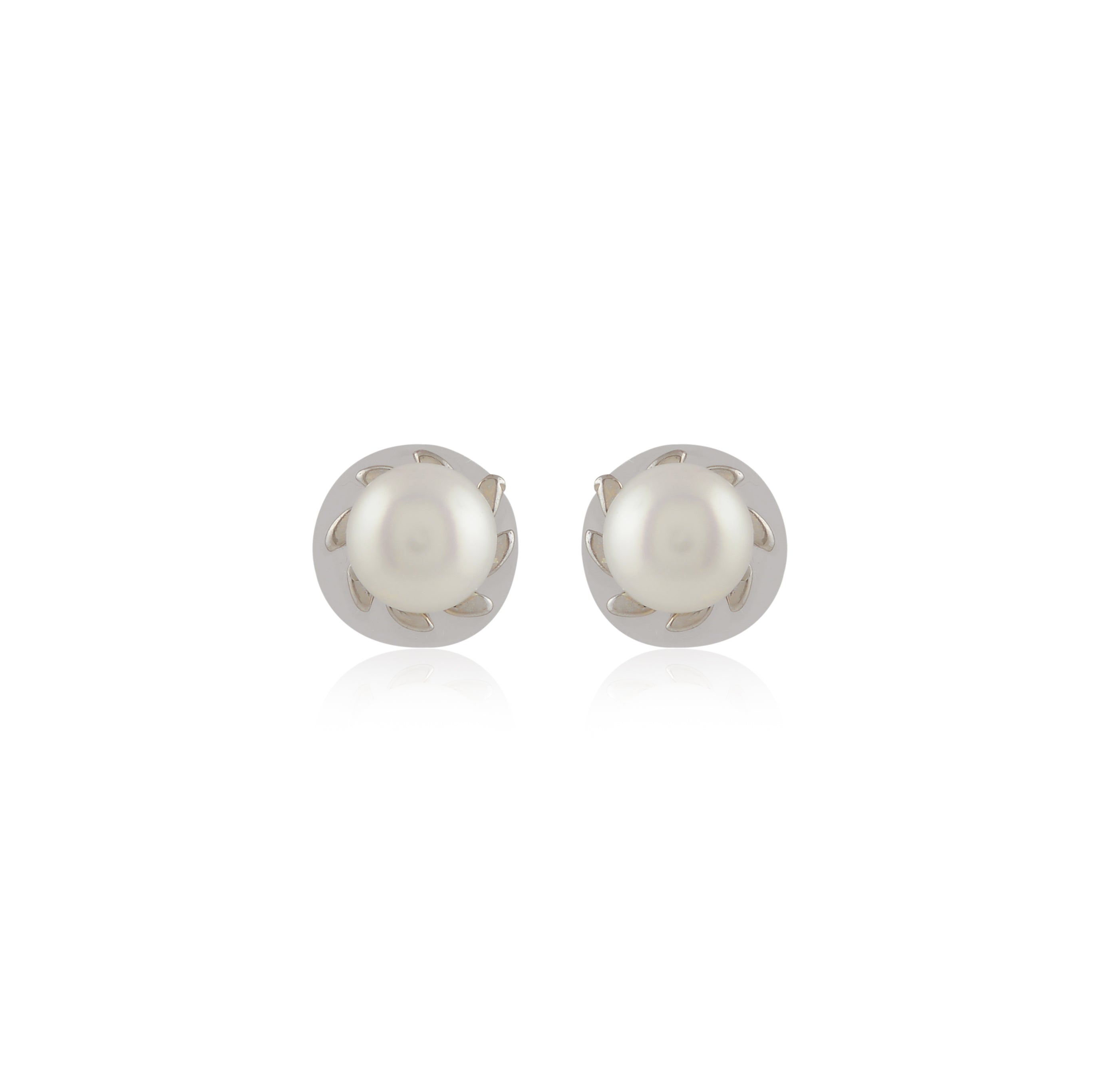 Silver Swirl Pearl Stud Earrings (Freshwater Pearl Stud Earrings in Silver)