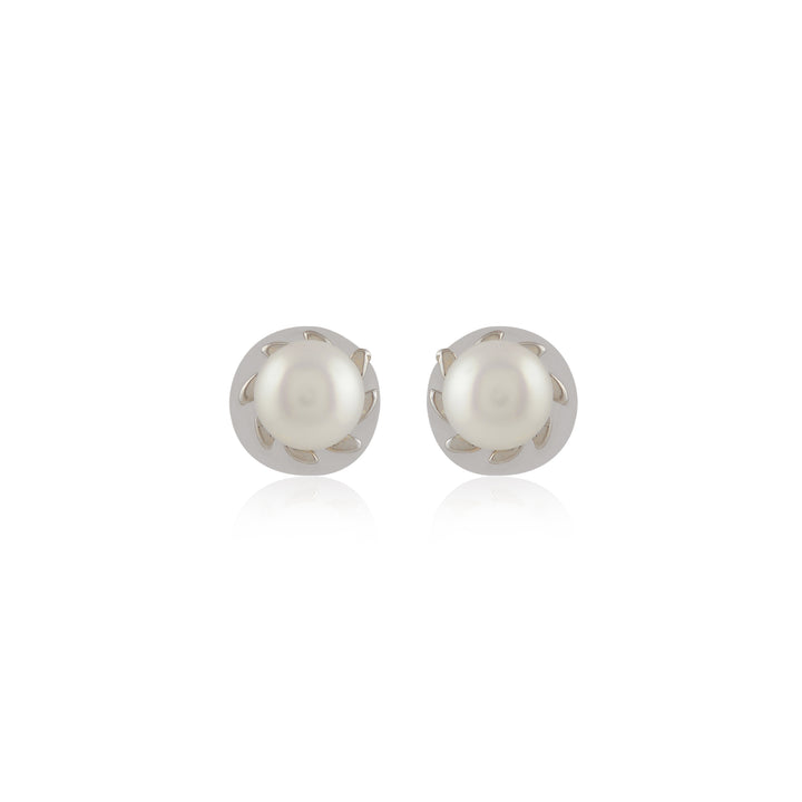 Silver Swirl Pearl Stud Earrings (Freshwater Pearl Stud Earrings in Silver)