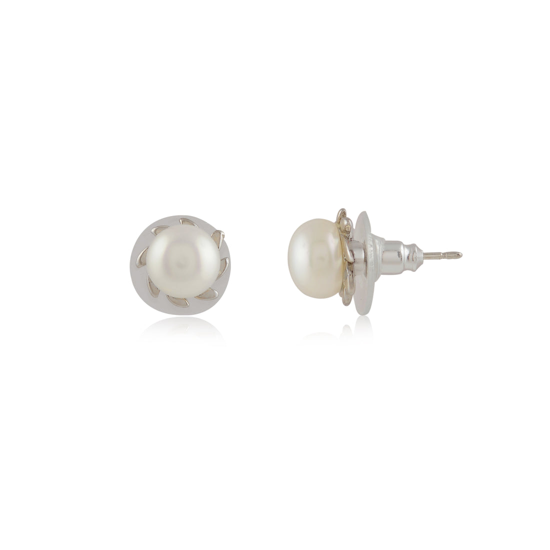 Silver Swirl Pearl Stud Earrings (Freshwater Pearl Stud Earrings in Silver)