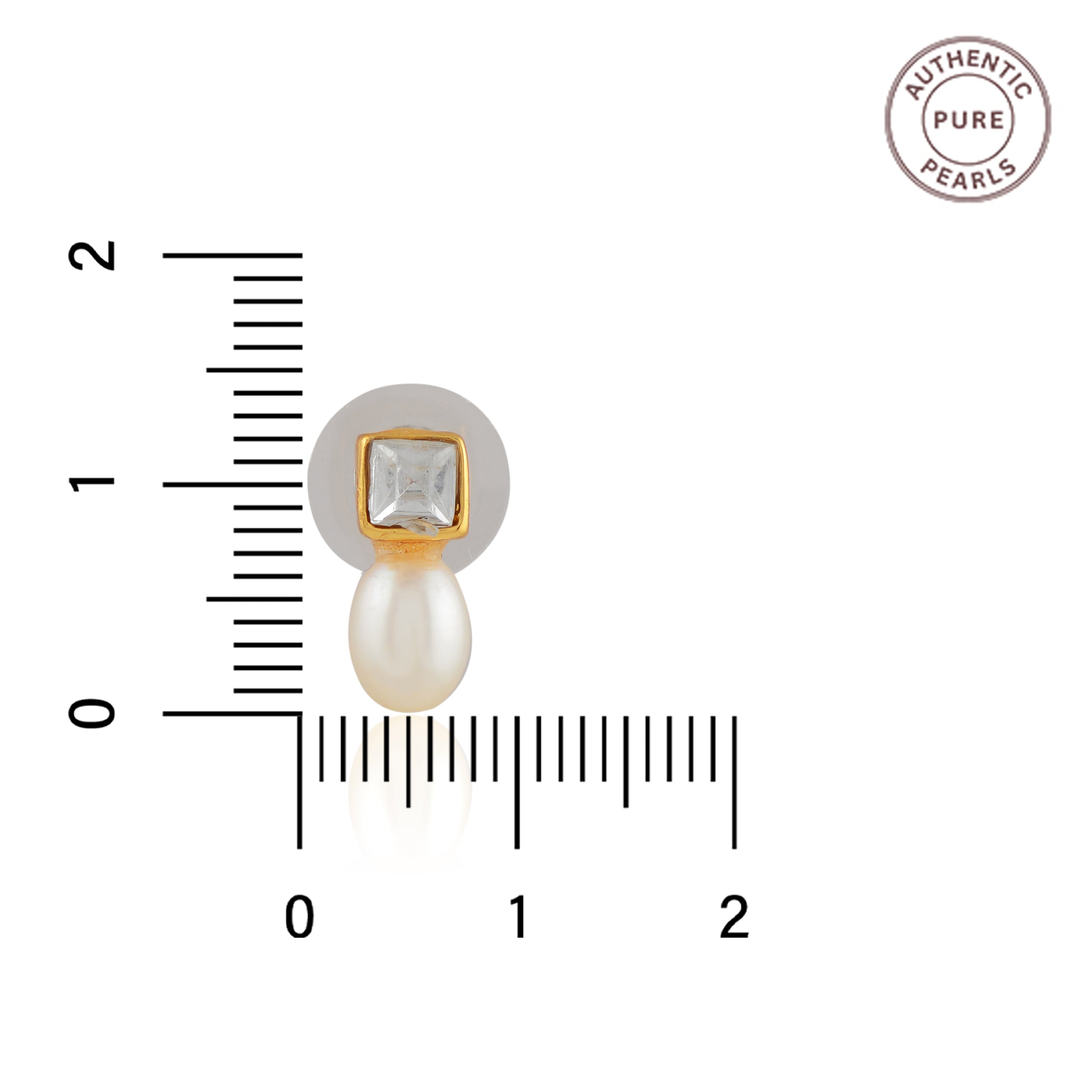 Square Crest Pearl Drop Earrings (Freshwater Pearl Drop Earrings with Gold Finish)