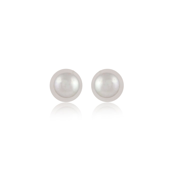 Silver Button Studs (Freshwater Grey Pearl Stud Earrings)
